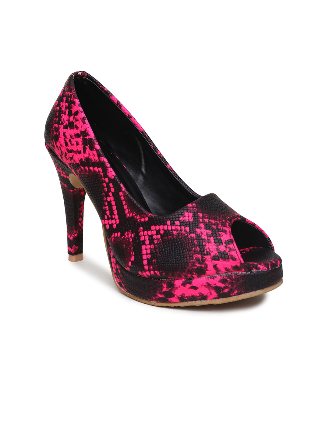 VALIOSAA Pink & Black Printed Stiletto Pumps