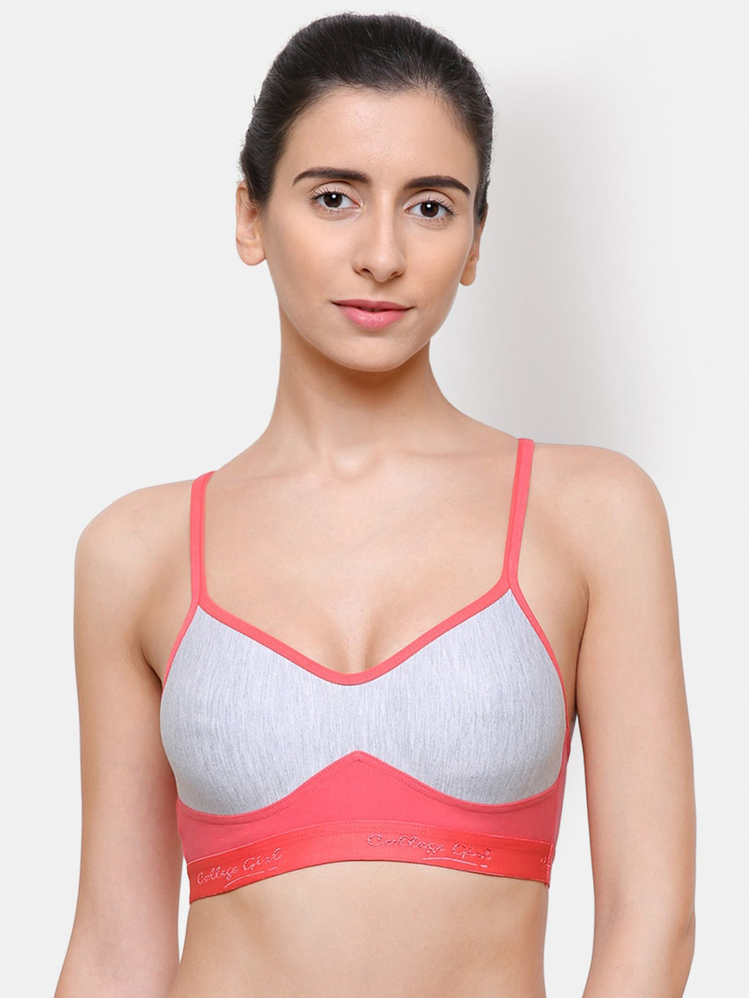 College Girl Pink & Grey Colourblocked Bra