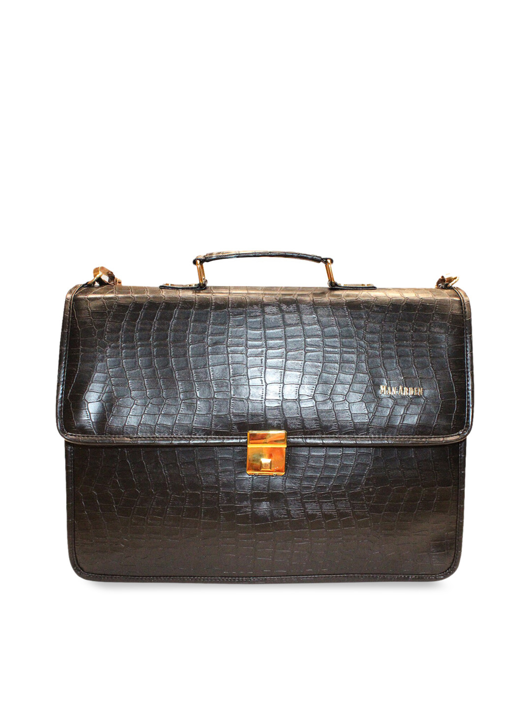 Man Arden Men Black Textured Leather The Somber Knight Briefcase Laptop Bag