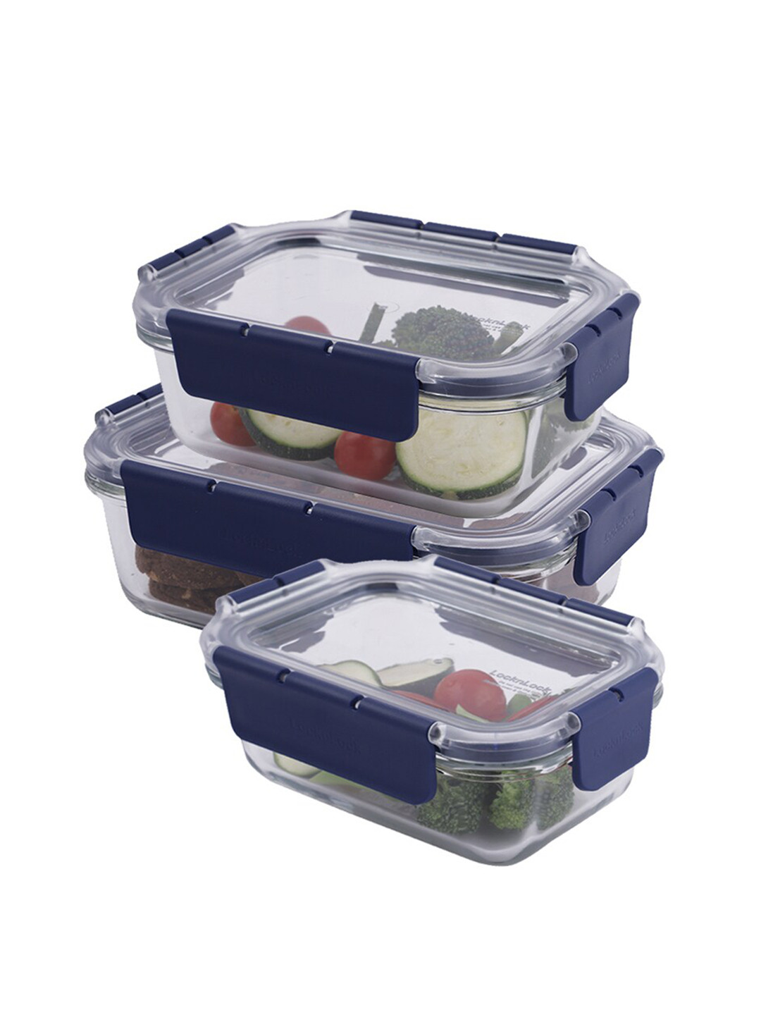 Lock & Lock 3 Pieces of Transparent Solid Dishwasher and microwave safe Glass Containers