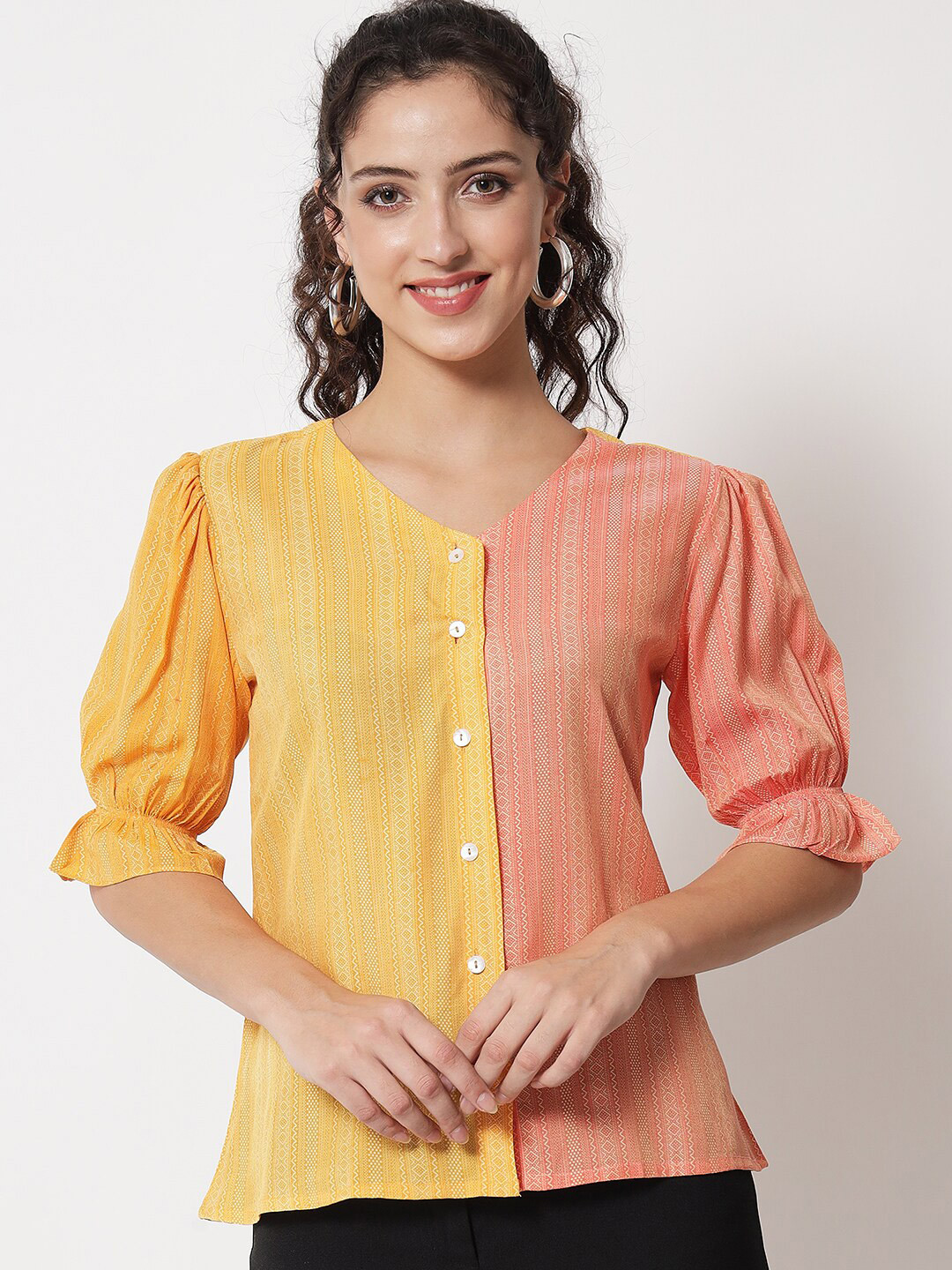 Shopping Queen Yellow & Pink Colourblocked Top
