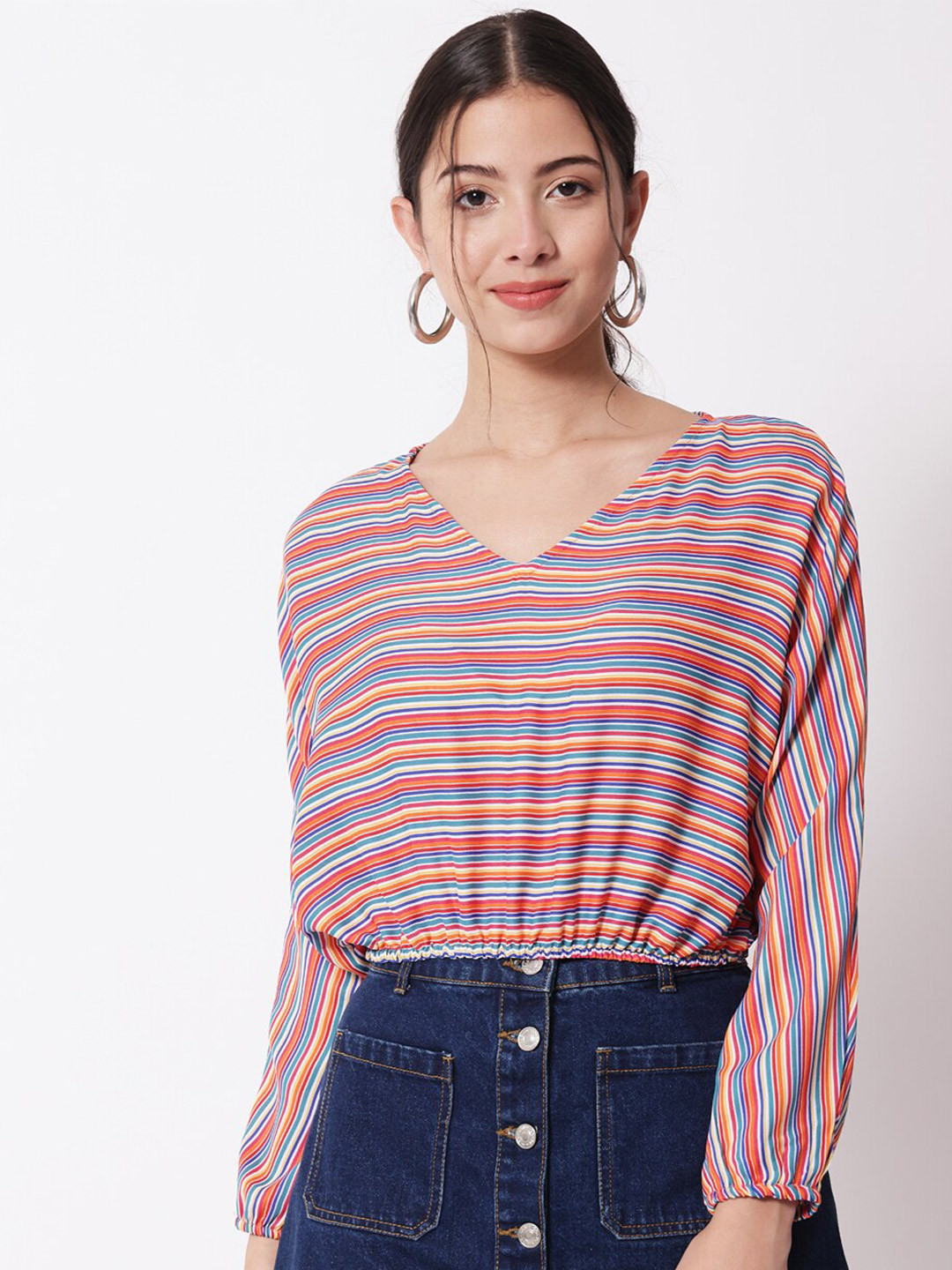 Shopping Queen Women Multicoloured Striped Crepe Top