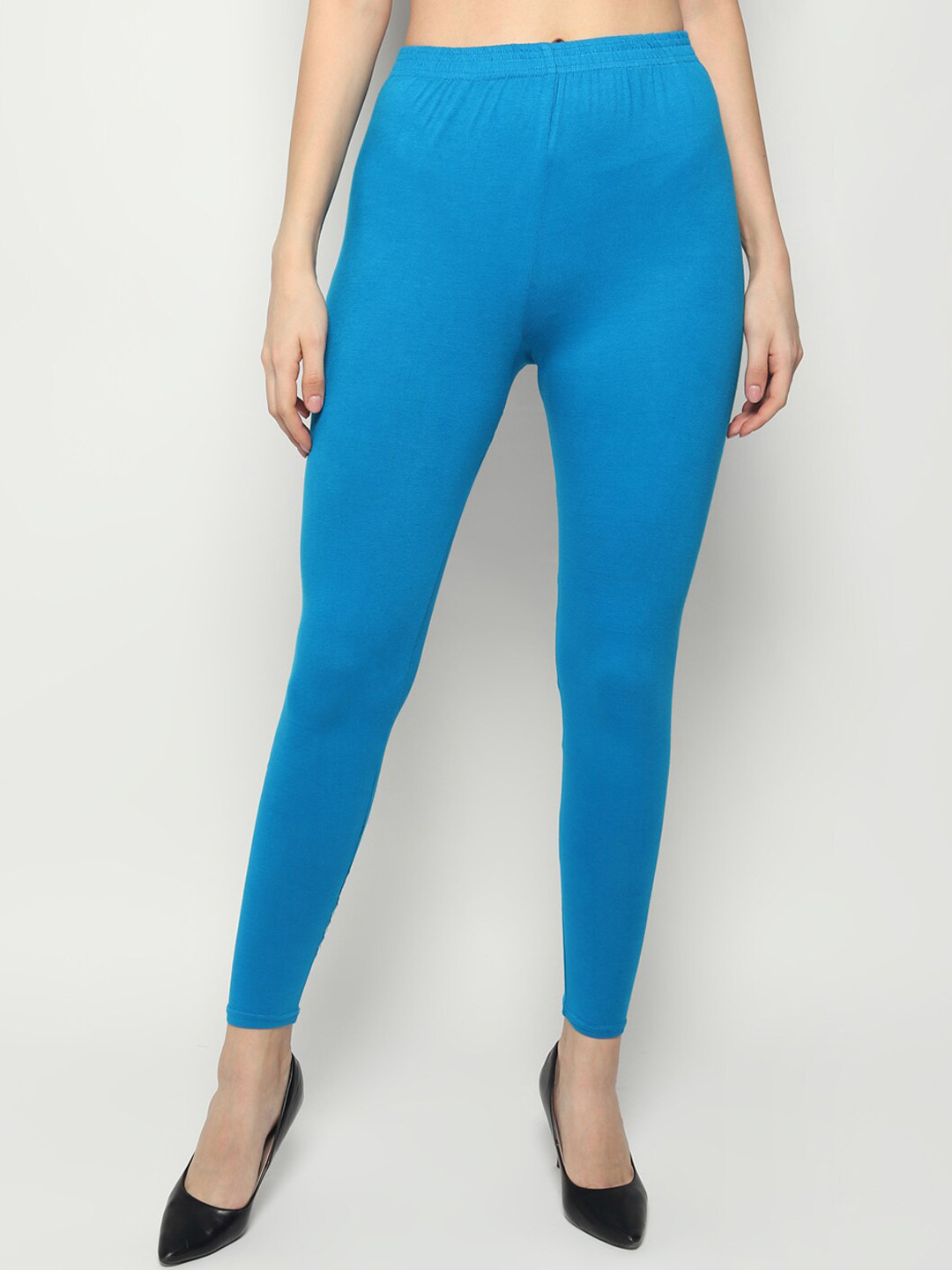 KEX Women Blue Solid Ankle Length Leggings