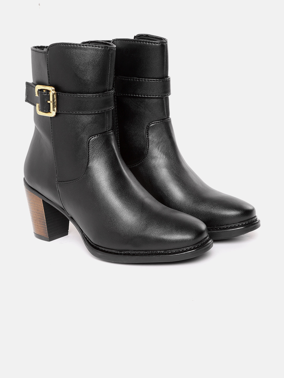 ELLE Women Mid-Top Block Heel Regular Boots With Buckle Detail