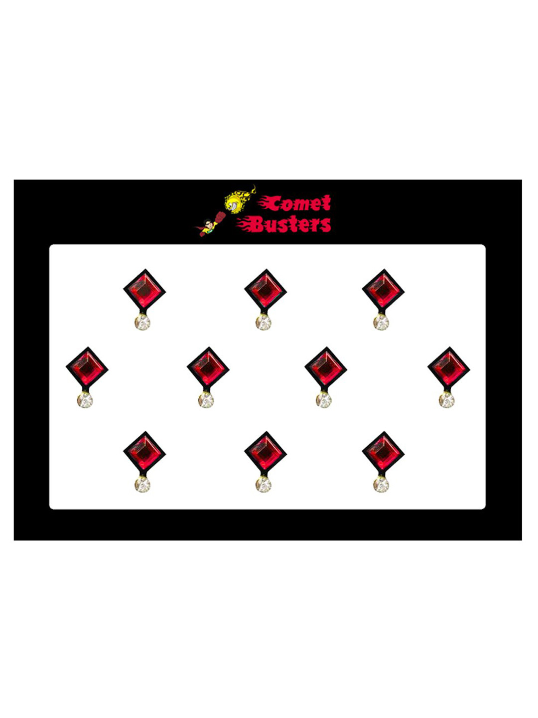 Comet Busters 10 Pcs Red Diamond Shaped Stone Studded Bindi