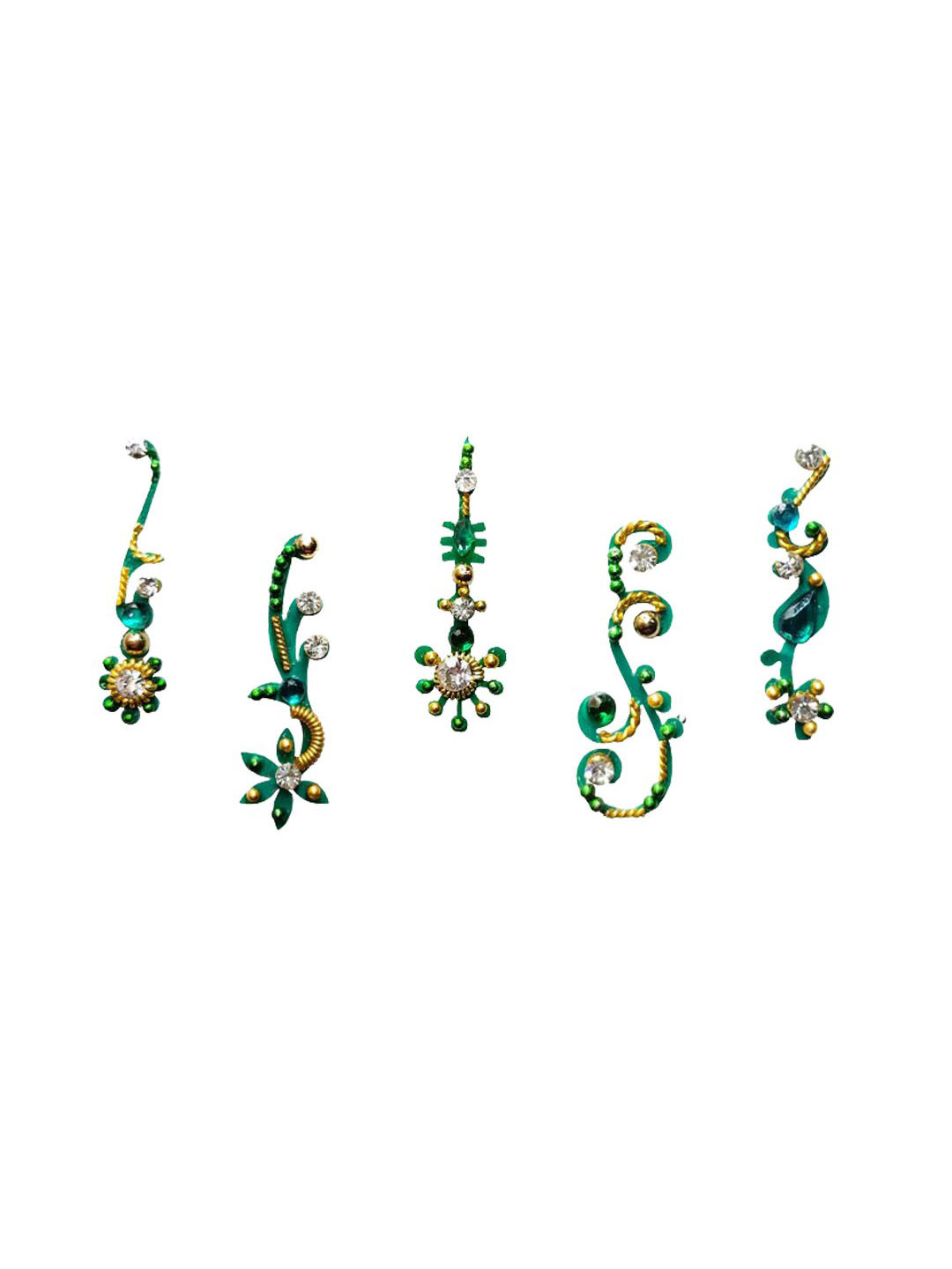 Comet Busters 5 Pcs Green Stone Studded & Beaded Bindi