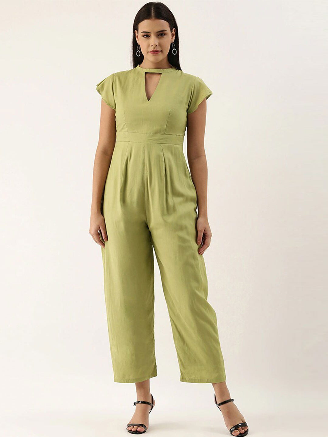 Ethnovog Women Green Tencel Basic Jumpsuit