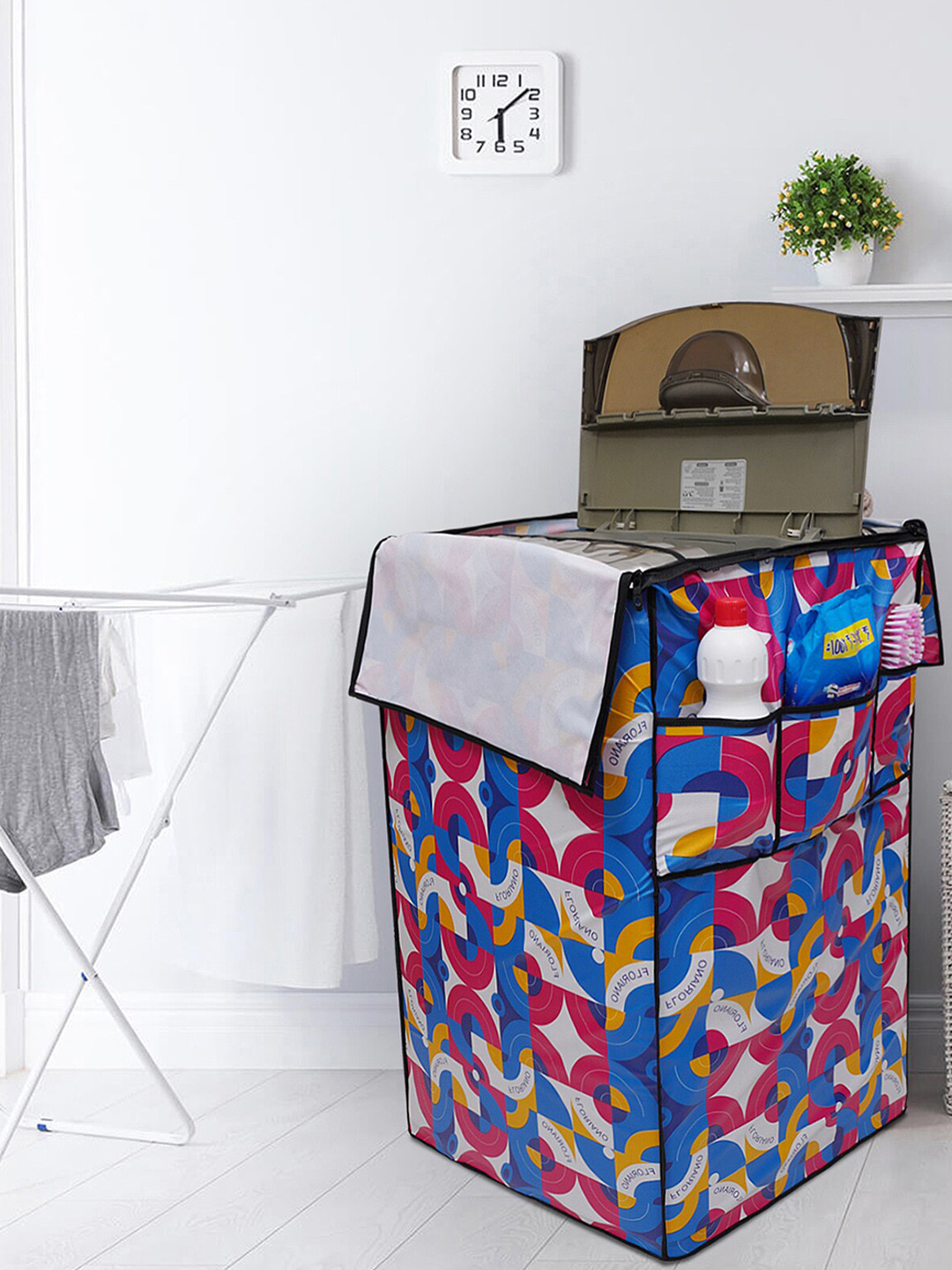 DREAM CARE Pink & White Printed Washing Machine Cover