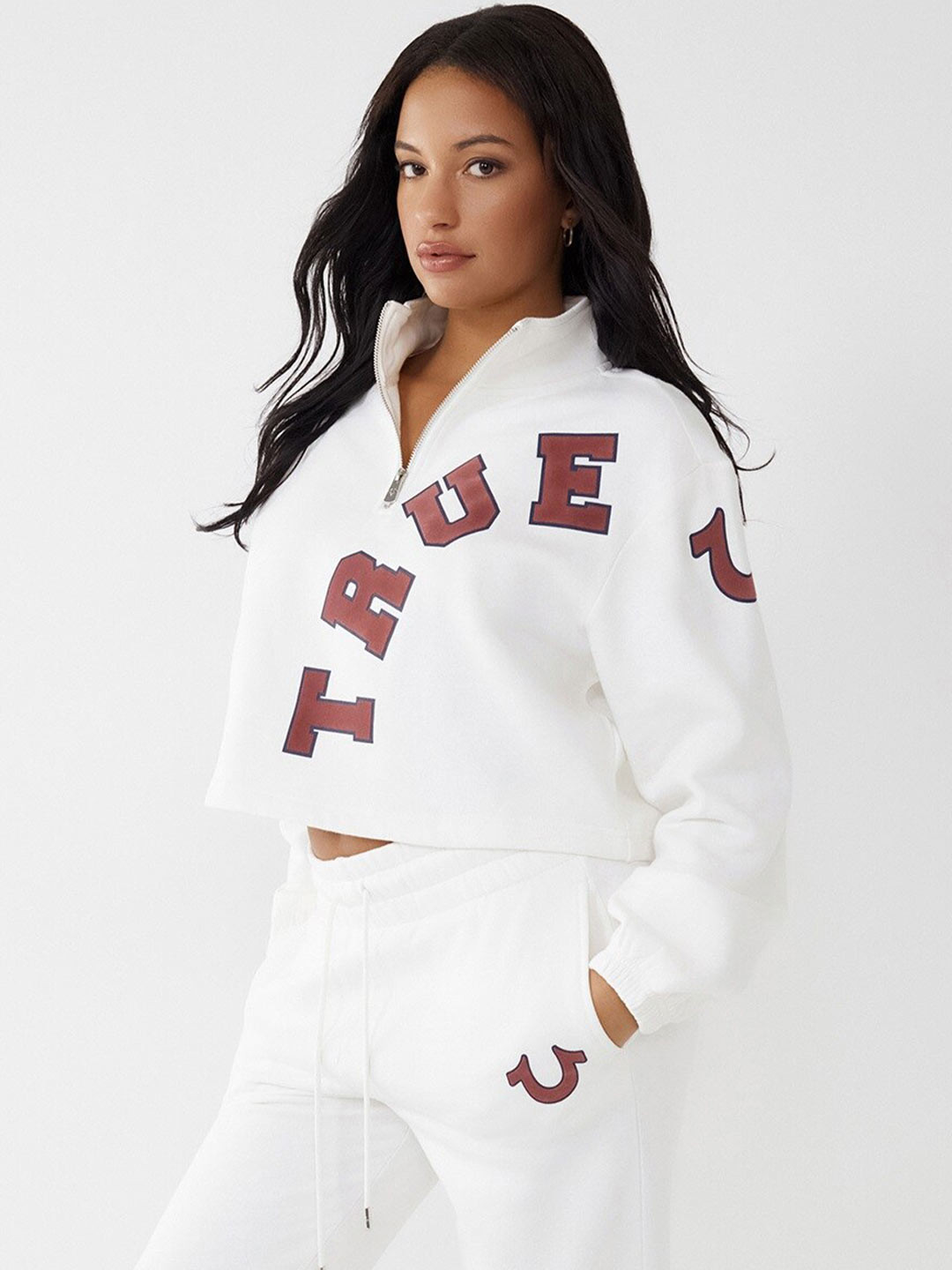 True Religion Women White Printed Cotton Sweatshirt