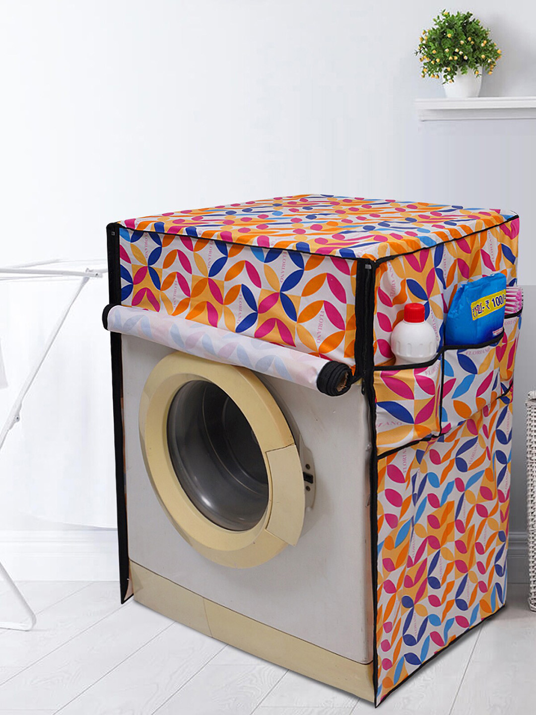 DREAM CARE White & Orange Coloured Printed Machine Covers