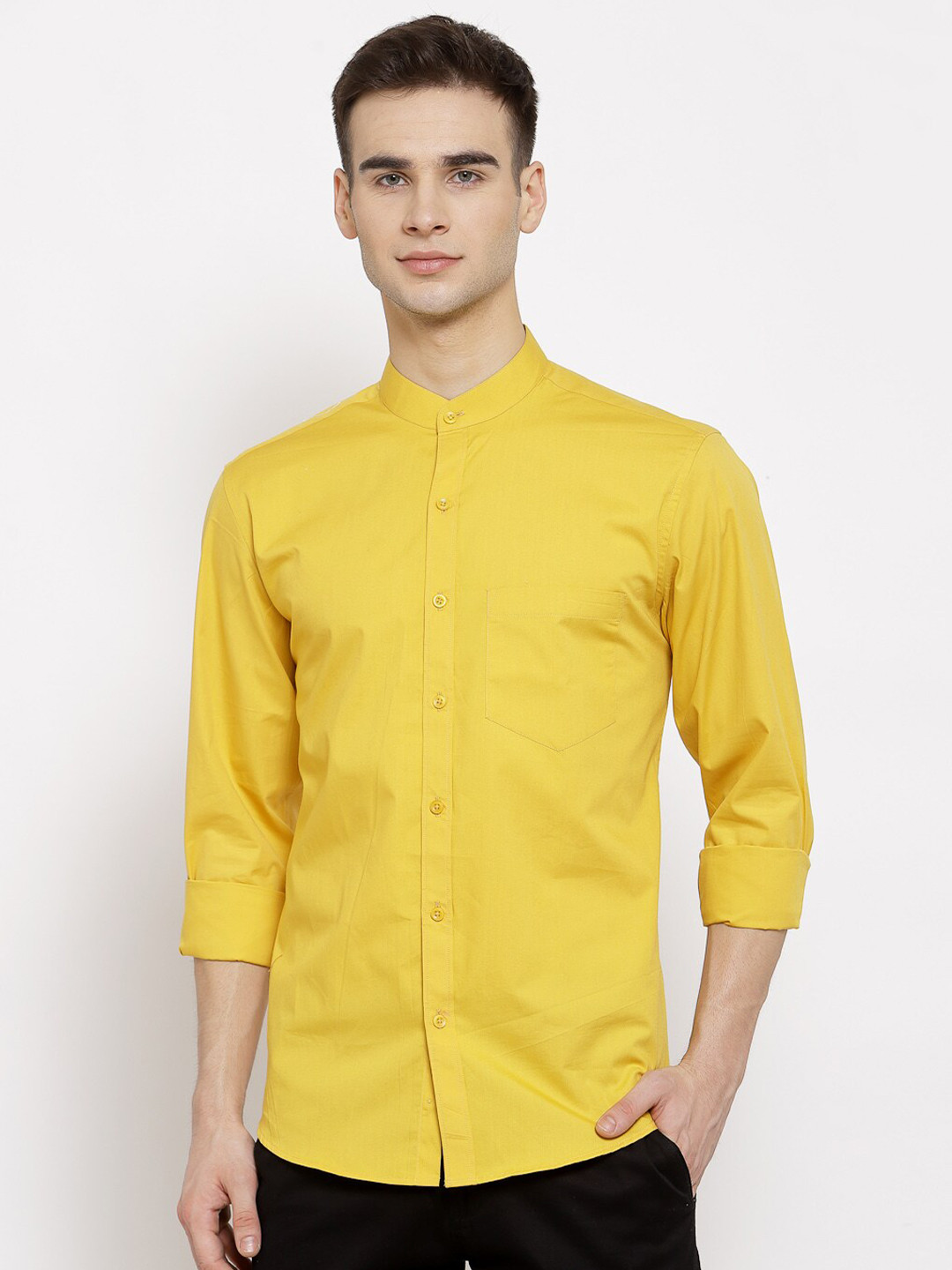 D Kumar Men Yellow Solid Standard Casual Shirt