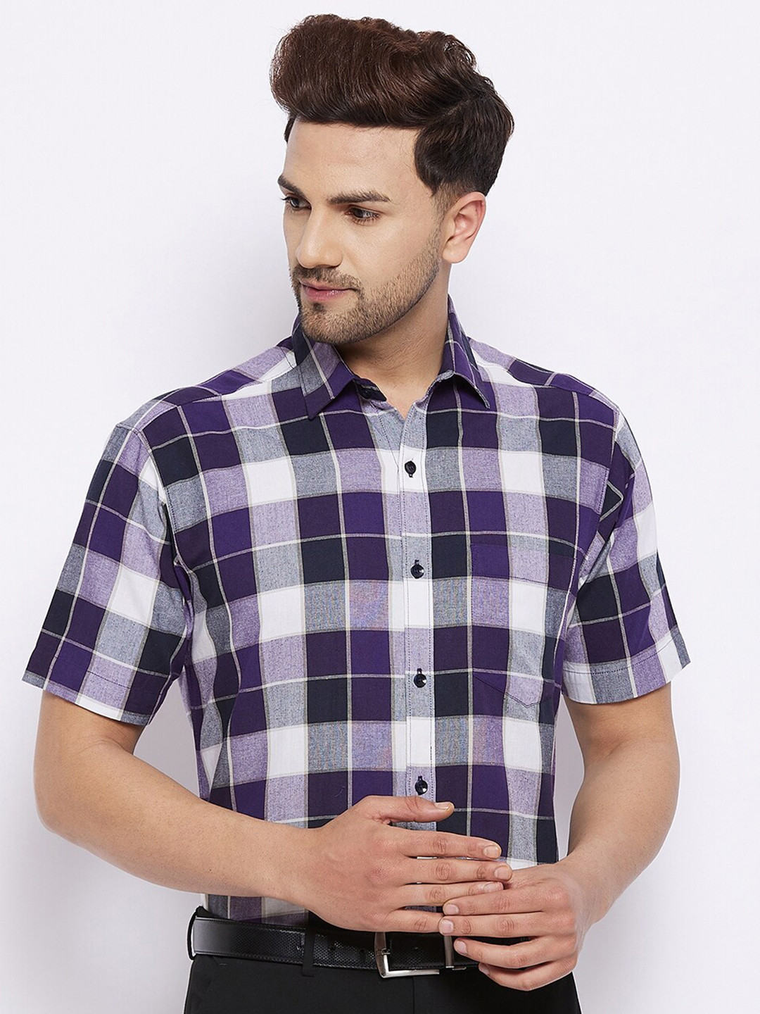D Kumar Men Purple Standard Buffalo Checks Checked Formal Shirt