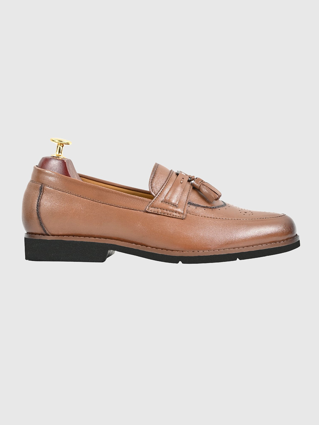 Men Brown Leather Tasseled Semi-Brogues