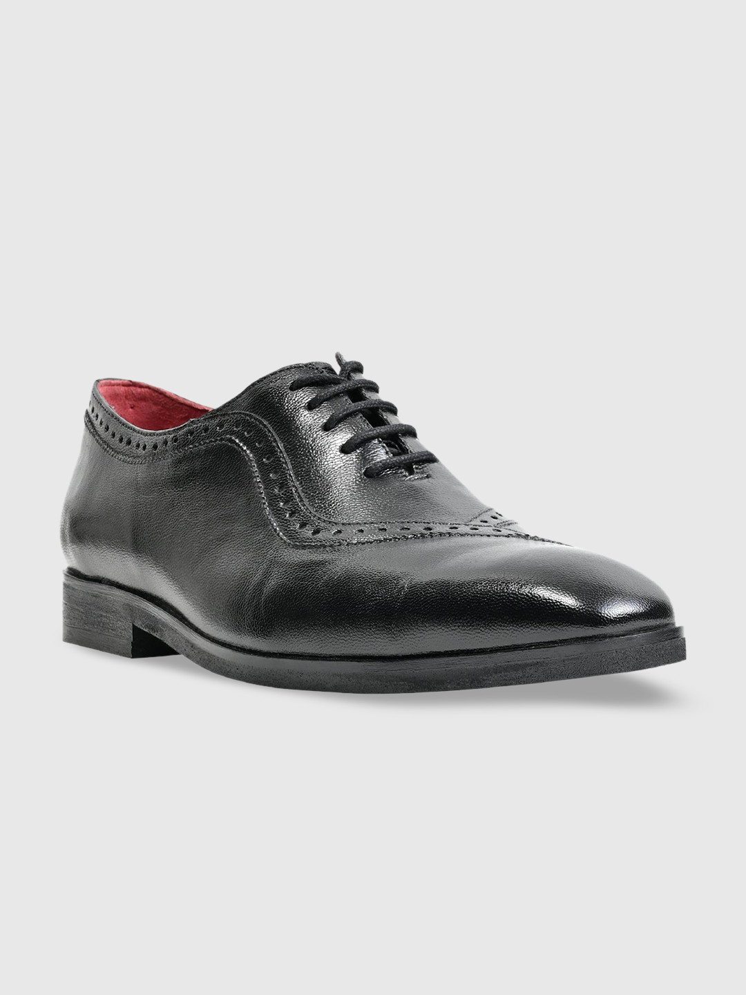 Egle Men Black Leather Solid Formal Semi-Brogues