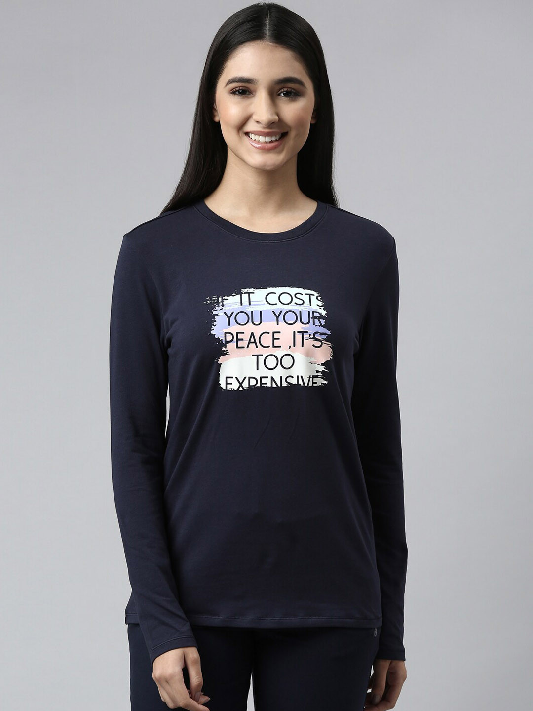 Enamor Women Typography Print Crew Neck Stretch Cotton Basic Lounge T-shirt