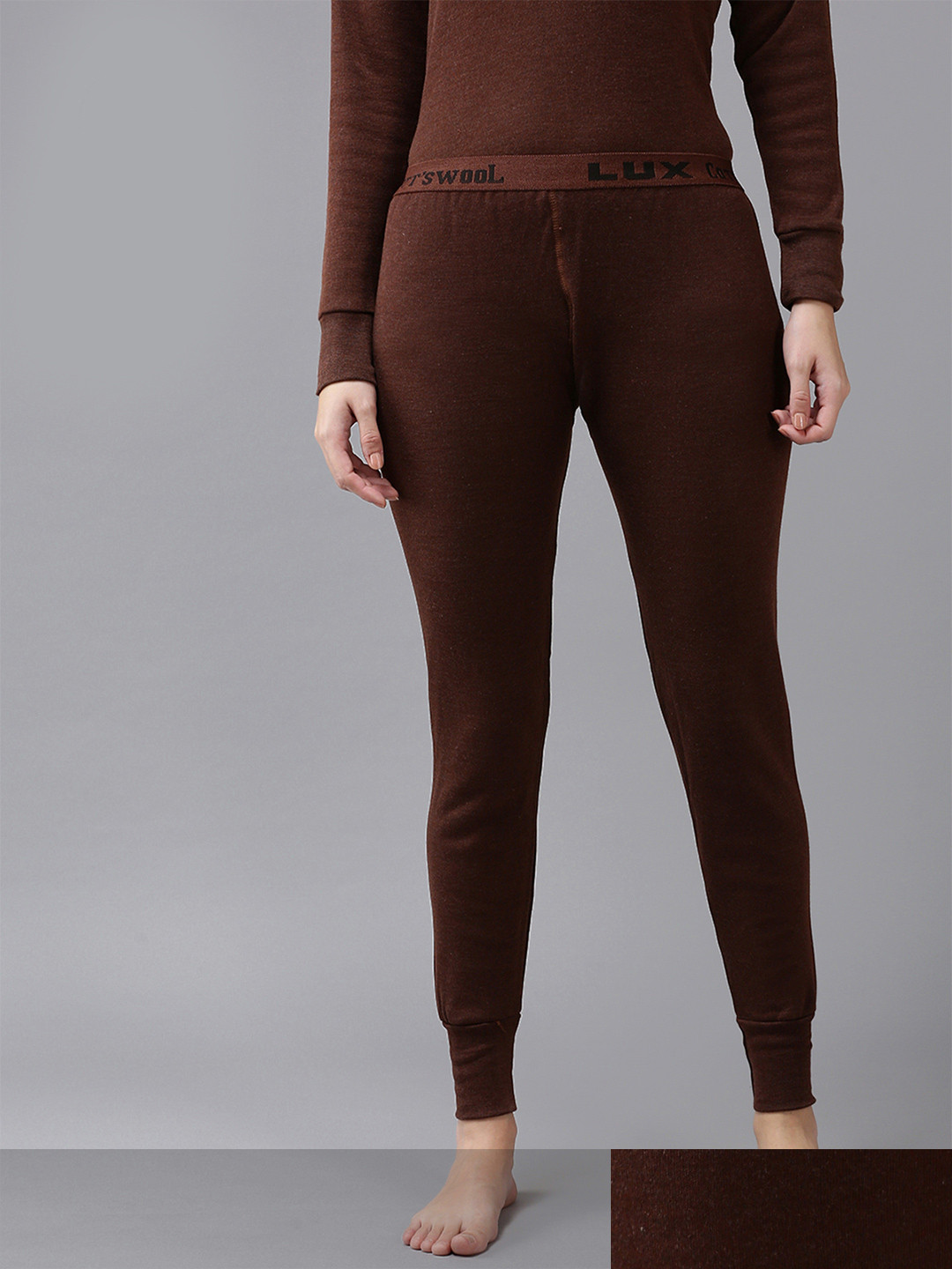 Lux Cottswool Women Pack Of 2 Brown Solid Cotton Thermal Bottoms