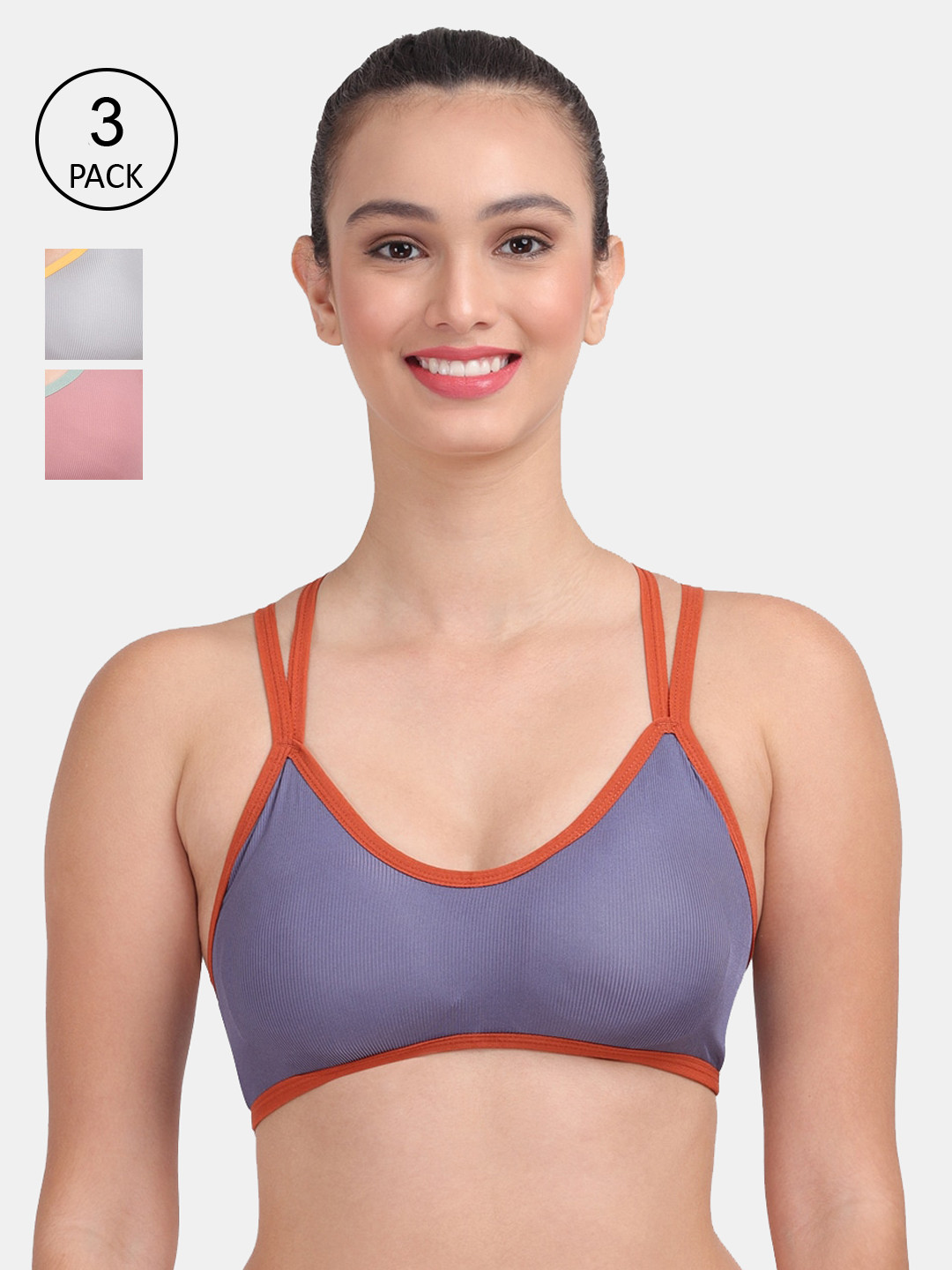 Amour Secret  Women Pack Of 3 Lightly Padded & Non-Wired Seamless Bra-S3004_Blu_Gry_Rbn