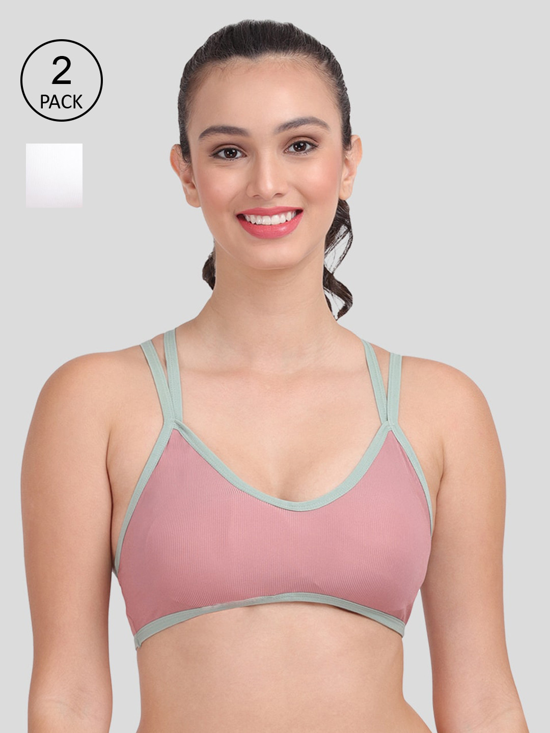 Amour Secret Pack Of 2 Pink & White Lightly Padded & Non-Wired Seamless Bra-S3004_Rbn_Wht
