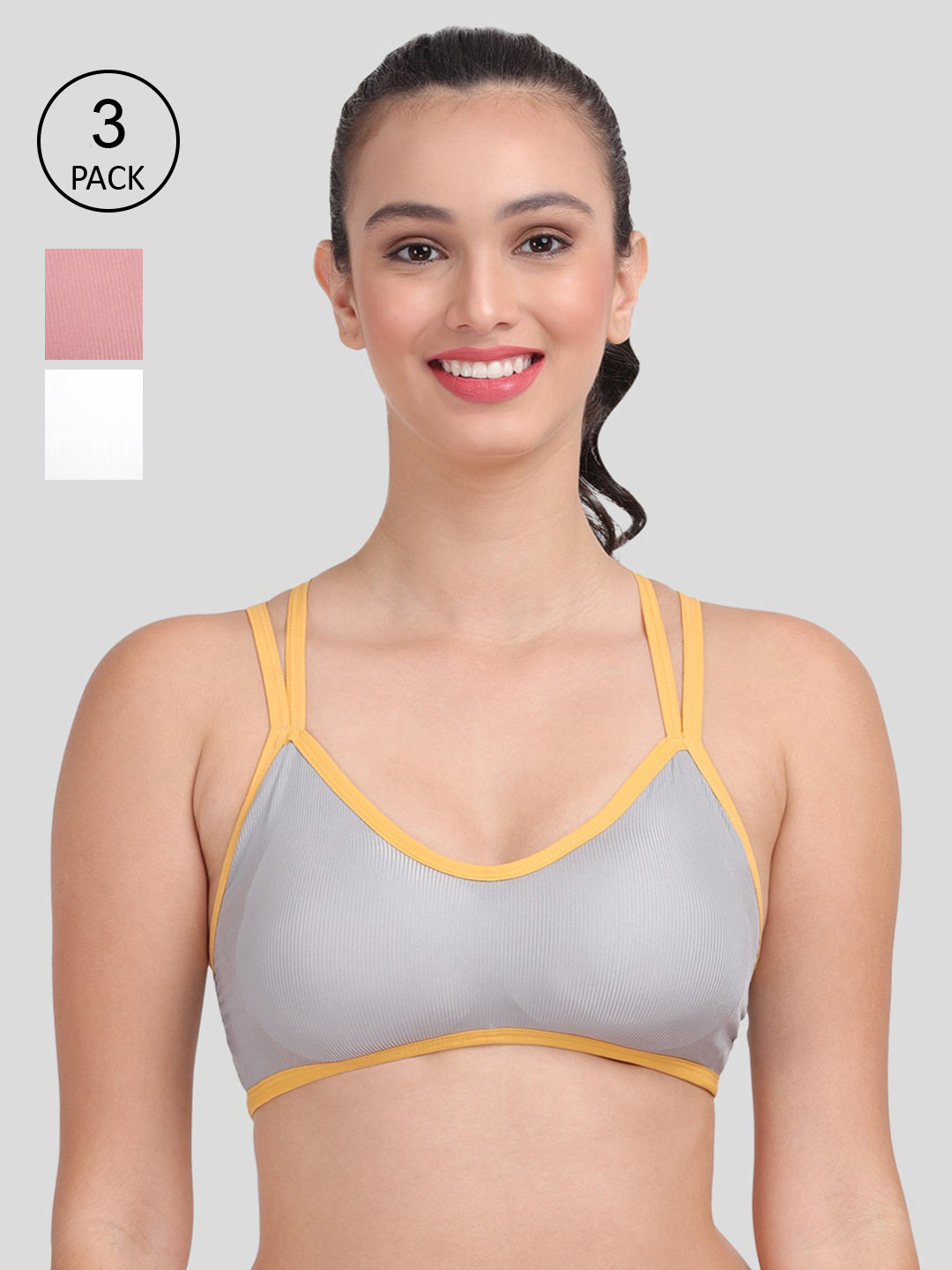Amour Secret Pack of 3 Pink & White Dry Fit Sports Bra