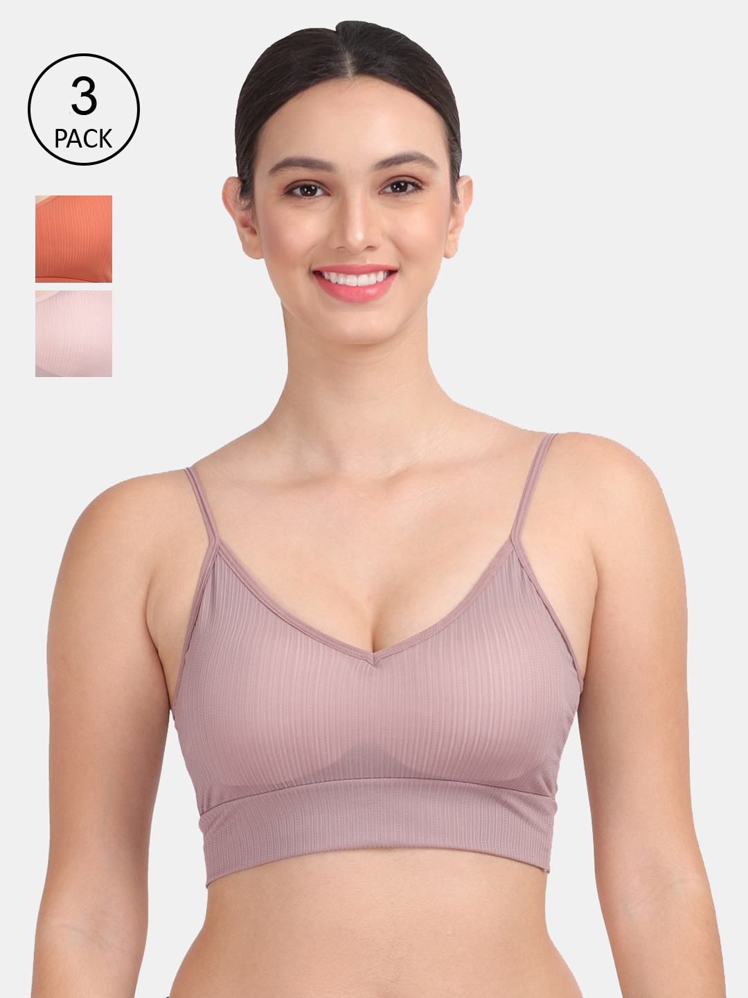 Amour Secret Women Pack Of 3 Lightly Padded & Non-Wired Seamless Bra-S024_Muv_Rbn_Rst