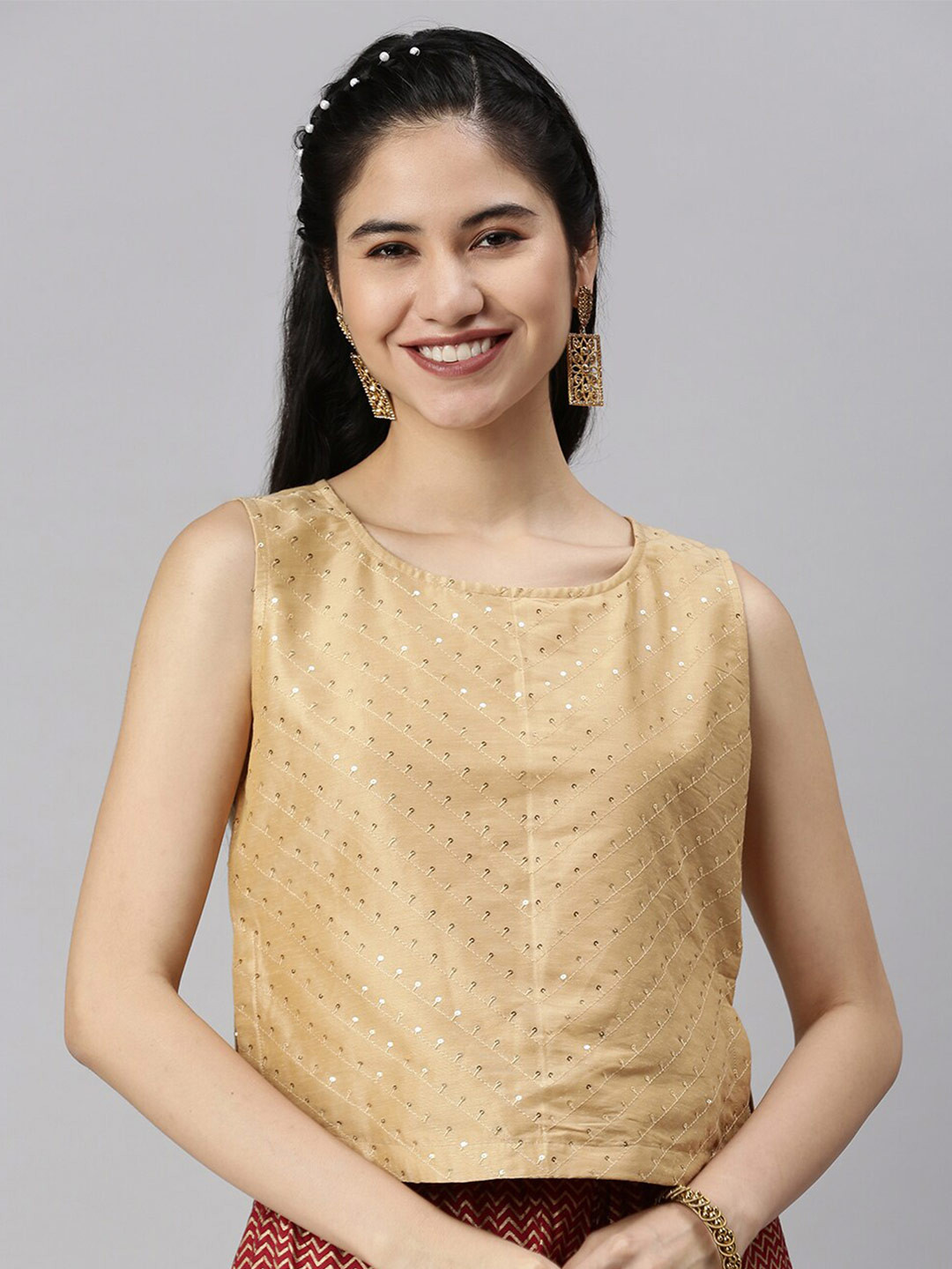 De Moza Gold-Toned Print Top
