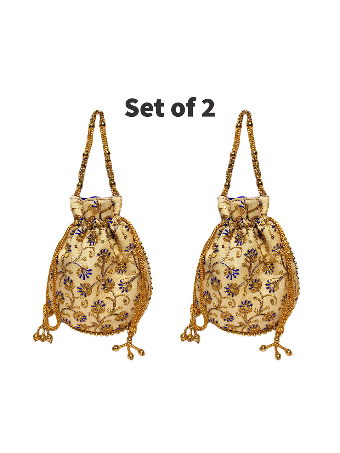 CRAYTON Women Pack Of 2 Gold-Toned & Blue Embroidered Potli Clutch