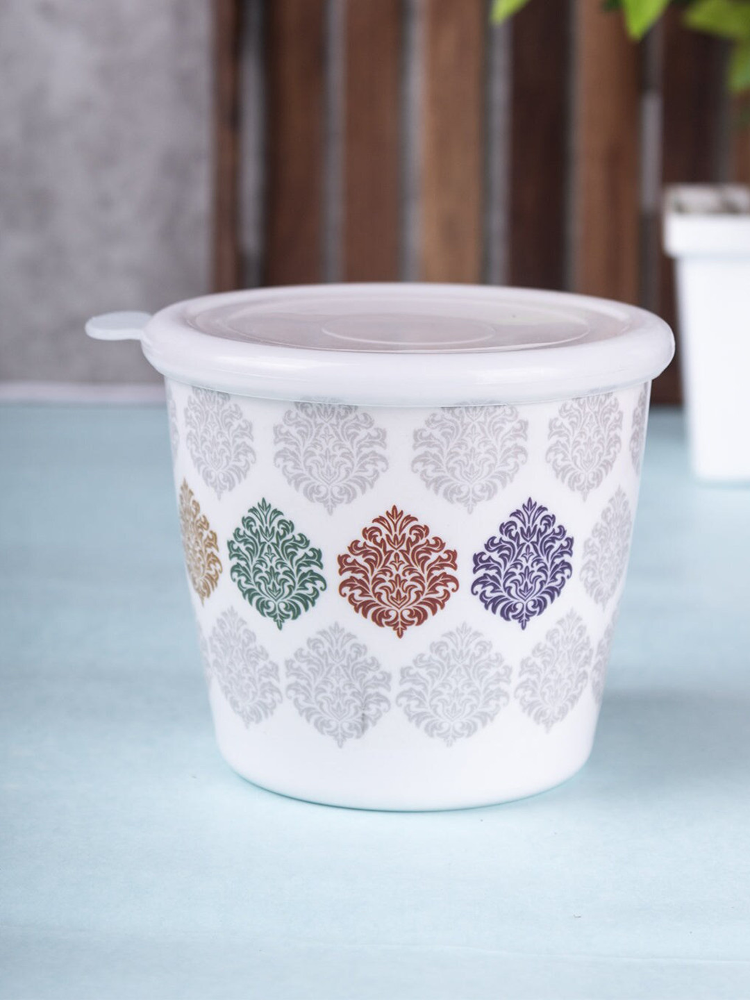 Market99 Dinesmart White Floral Melamine Air Tight Clip-On Canister