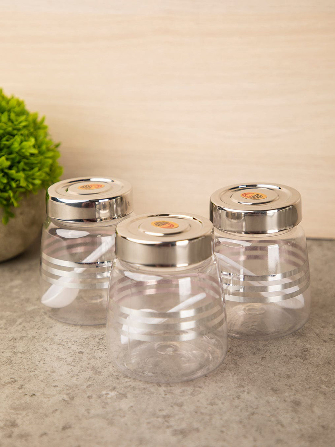 Market99 Transparent Striped Plastic Stackable 3 Piece Screw Top Canister-200ml