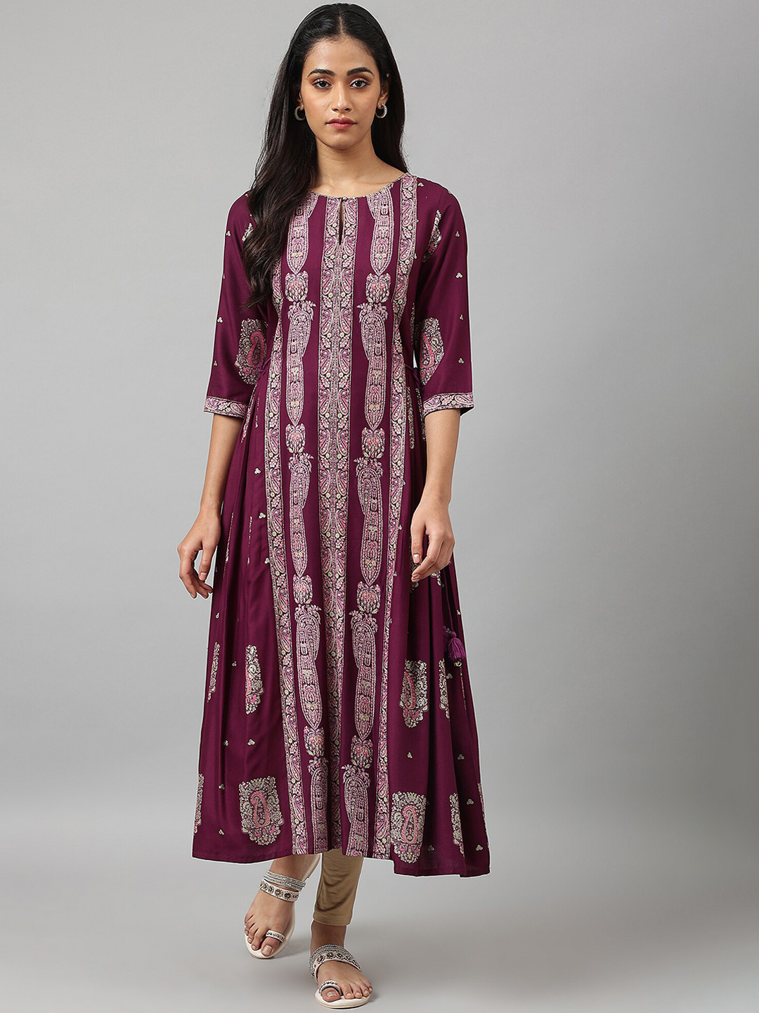 W Women Purple Ethnic Motifs Printed Keyhole Neck Pastels Anarkali Kurta