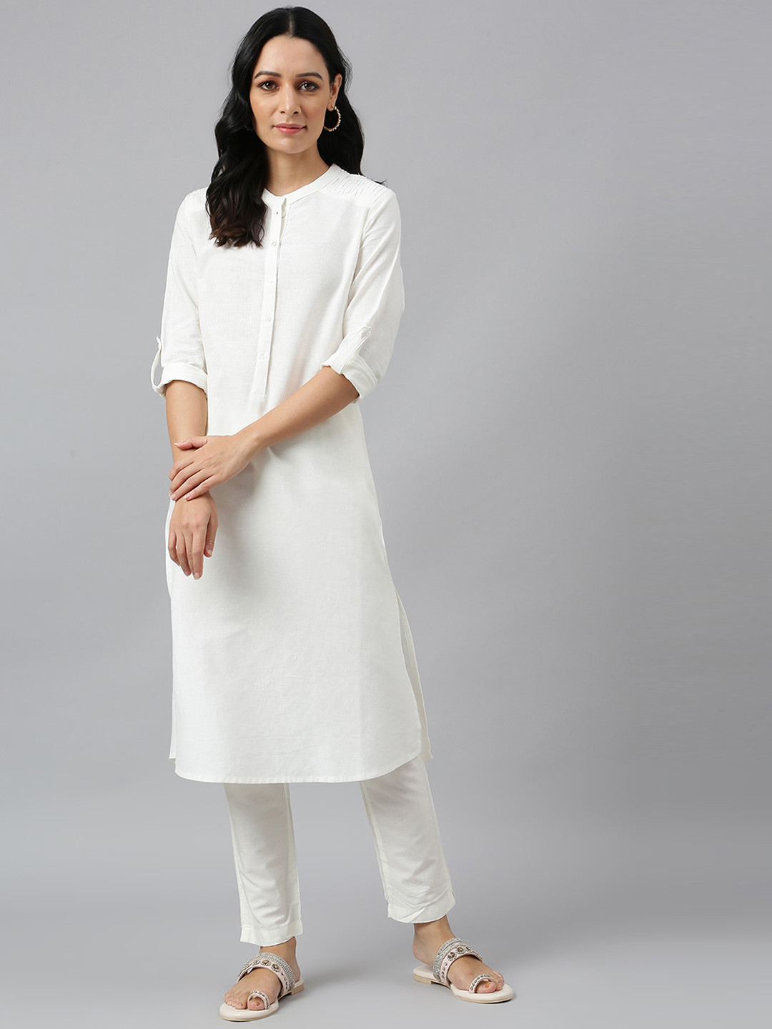 W Women Off White Romance Pathani Kurta