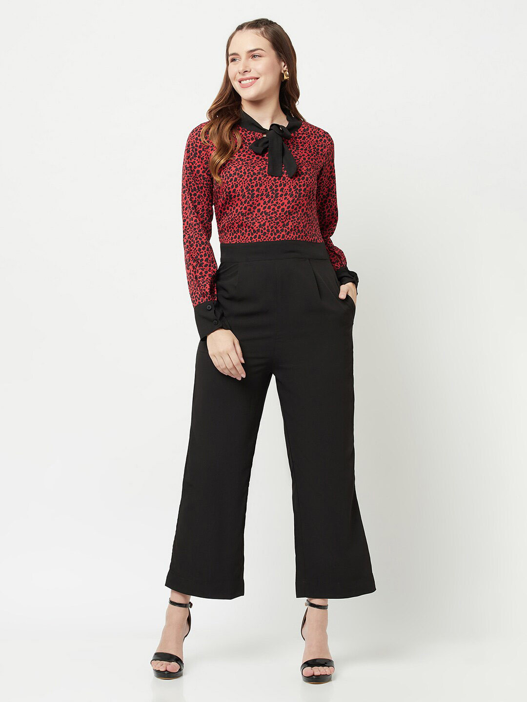 SQew Red & Black Printed Basic Jumpsuit