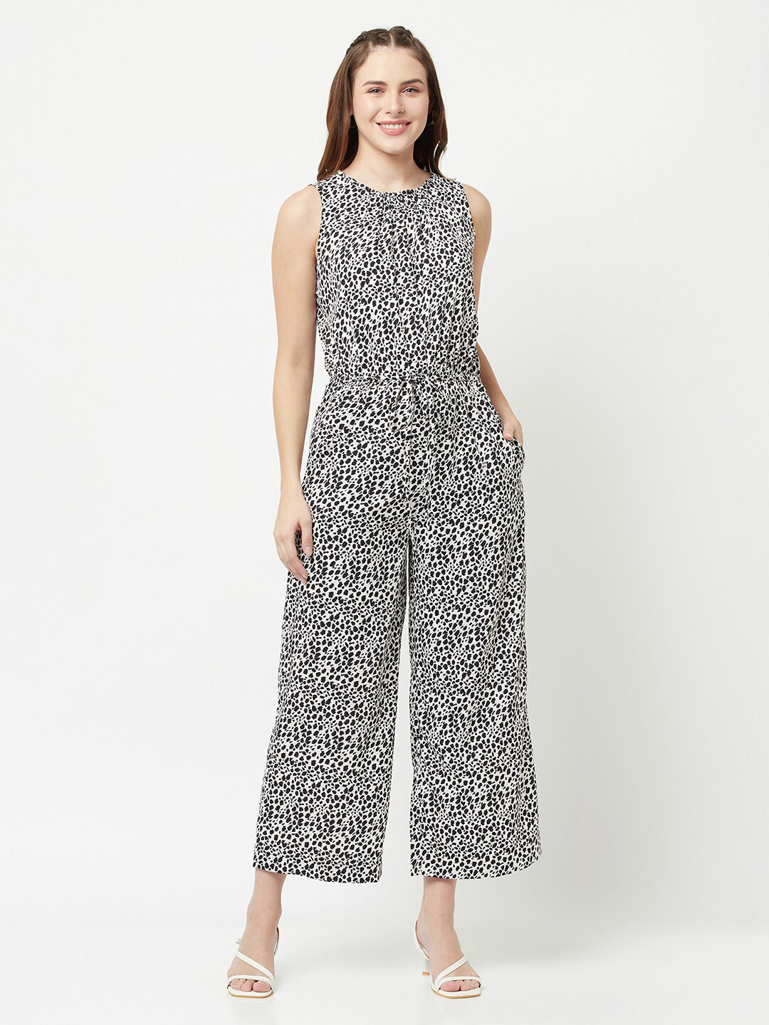 SQew Black & White Printed Culotte Jumpsuit
