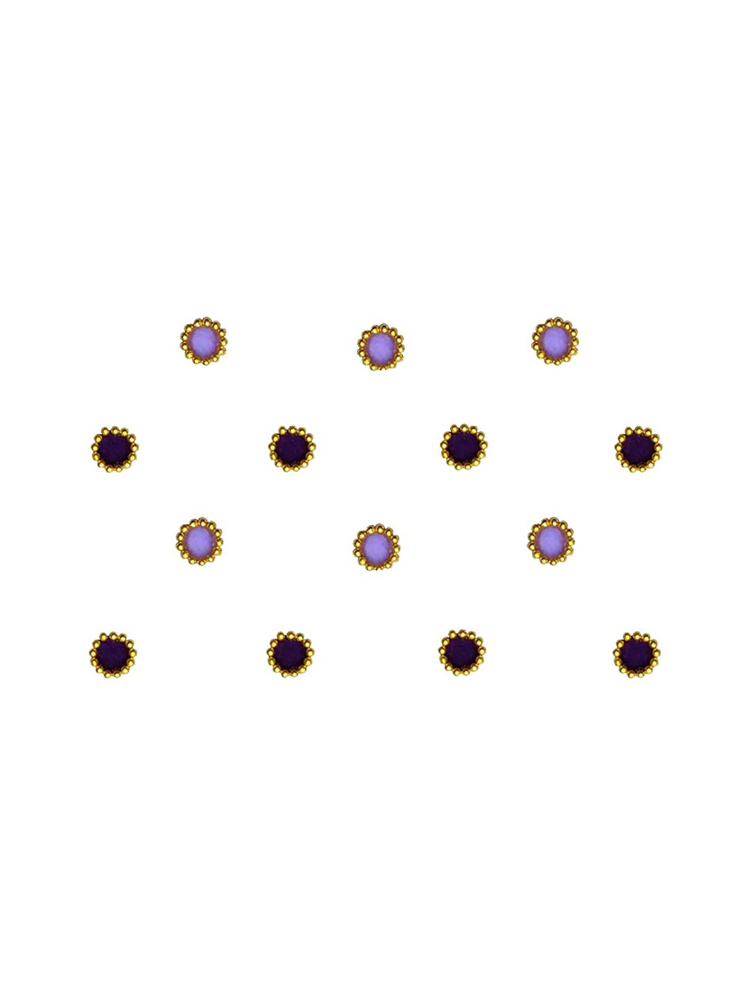 Comet Busters Lavender & Black Stone-Studded Round Shaped Bindis - 14 Pcs