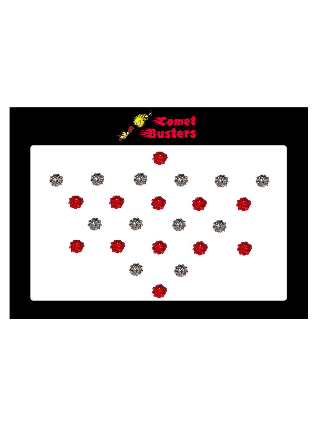 Comet Busters Silver-Toned & Red Stone Studded Bindis - 24 Pcs