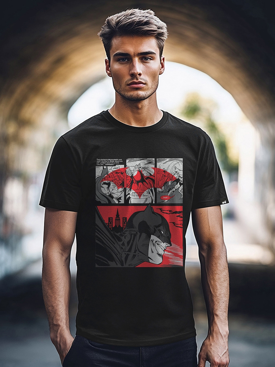 Bewakoof Men's Black Batman Comical Graphic Printed T-shirt