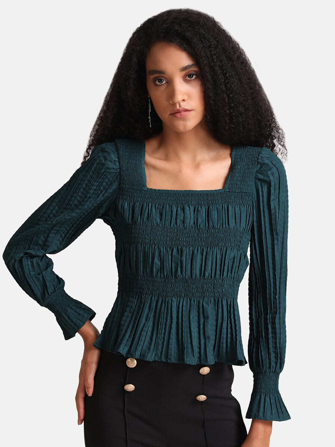 Kazo Women Teal Green Solid Crop Top