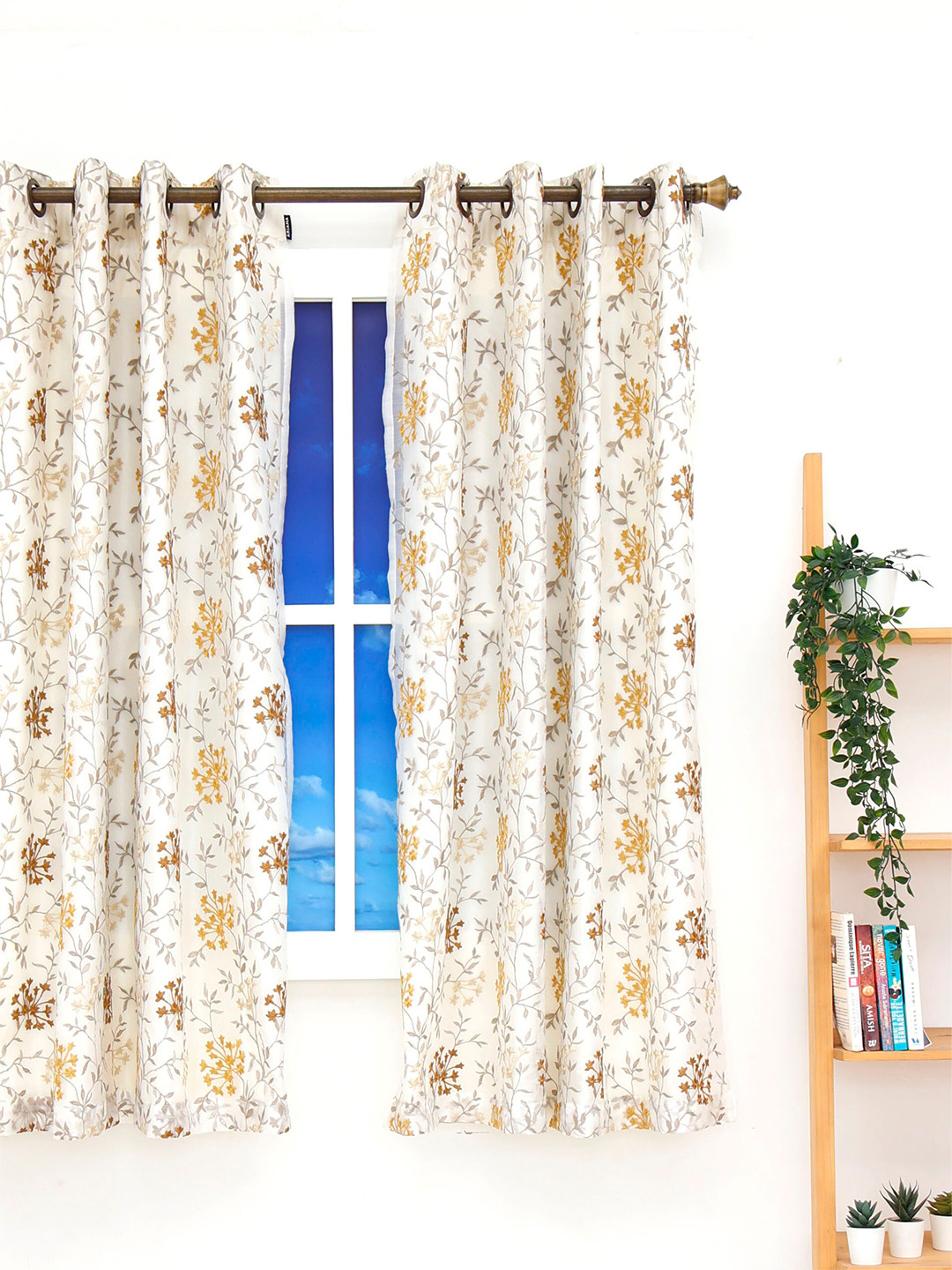 Ariana Mustard & Gold-Toned Printed Floral Window Curtain