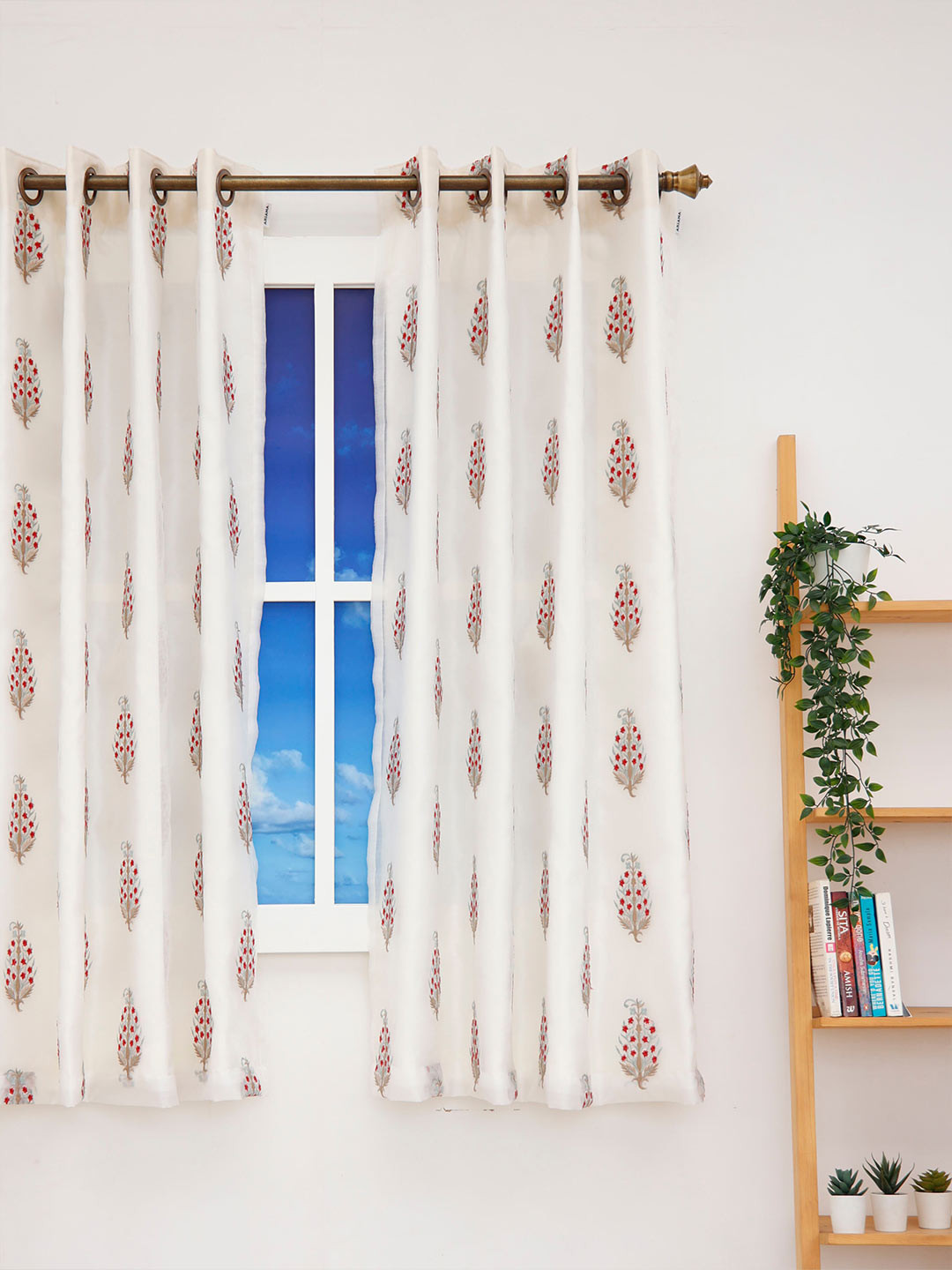 Ariana Red & Gold-Toned Printed Embroidered Window Curtain
