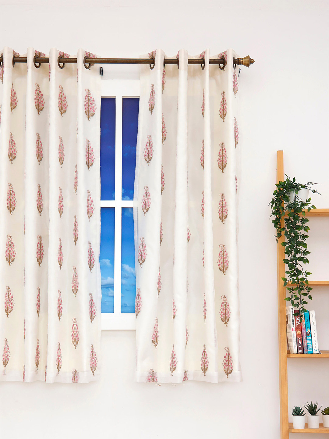 Ariana Pink & Gold-Toned Embroidered Window Curtain