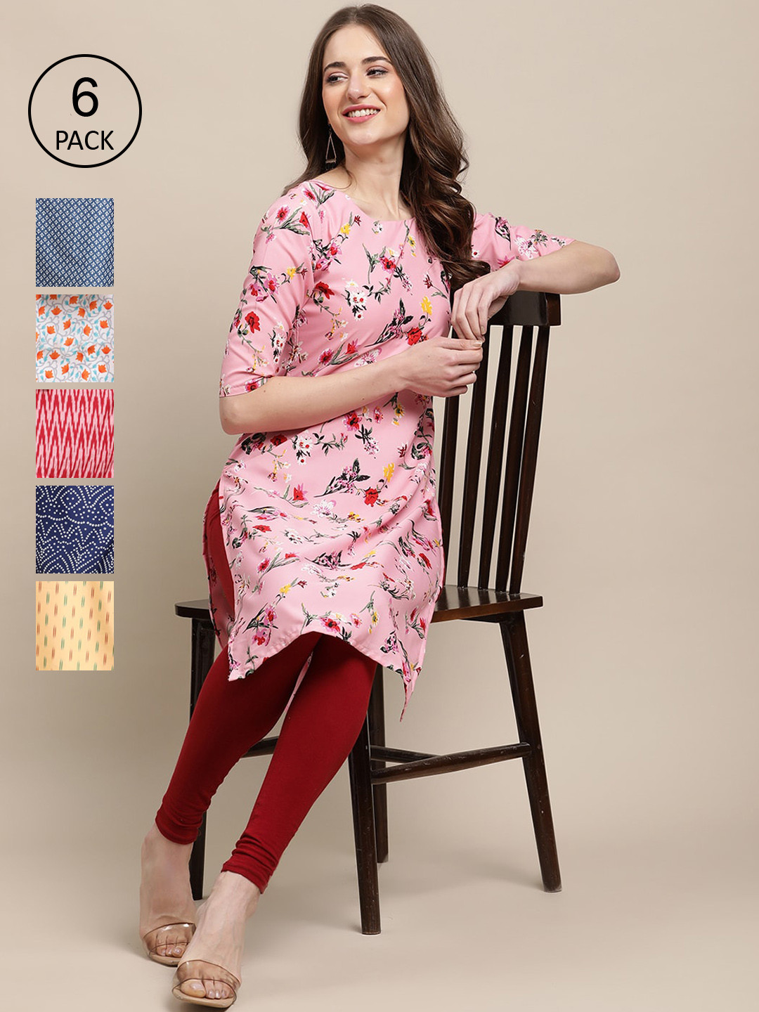 7Threads Women Multicoloured Floral Printed Cold-Shoulder Sleeves Mirror Work Summer Sheers Crepe Kurta