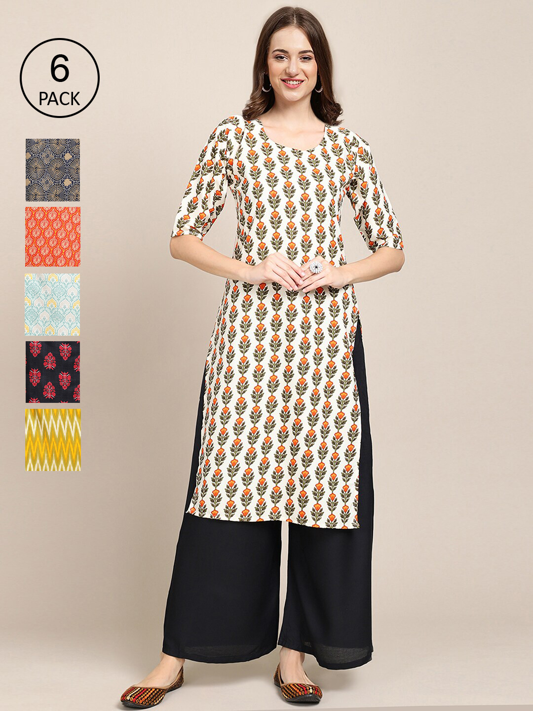 7Threads Women Multicoloured Geometric Printed Cold-Shoulder Sleeves Chikankari Summer Sheers Crepe Kurta