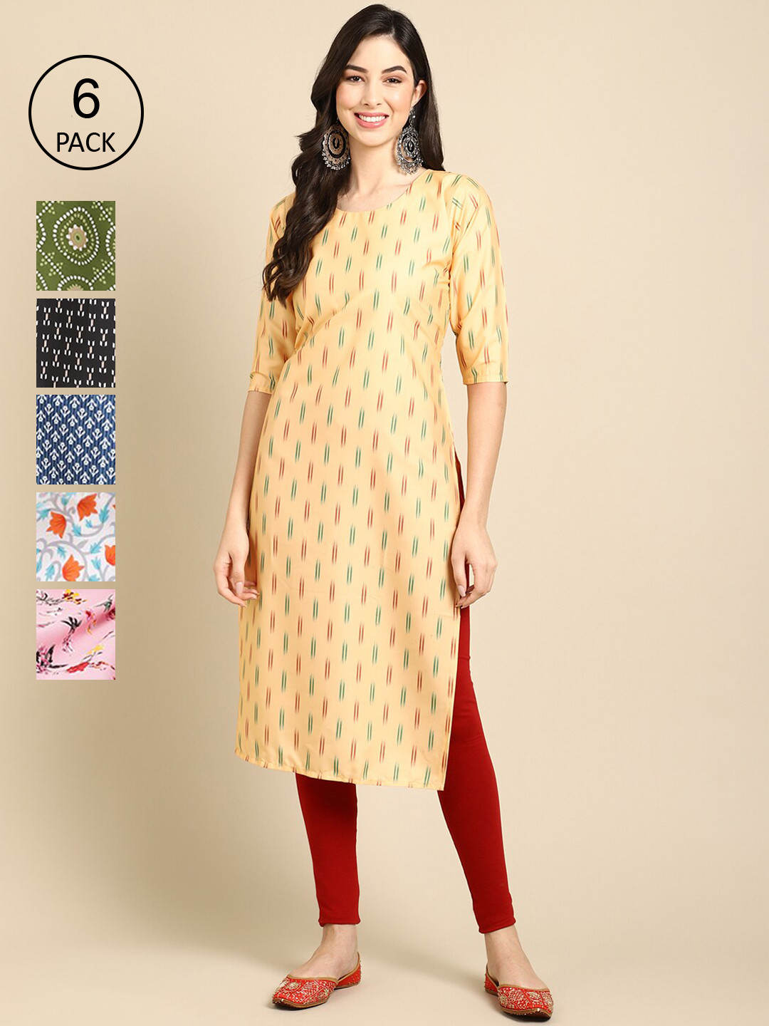 7Threads Women Blue And Yellow Summer Sheers Crepe Kurta [PACK OF 6]