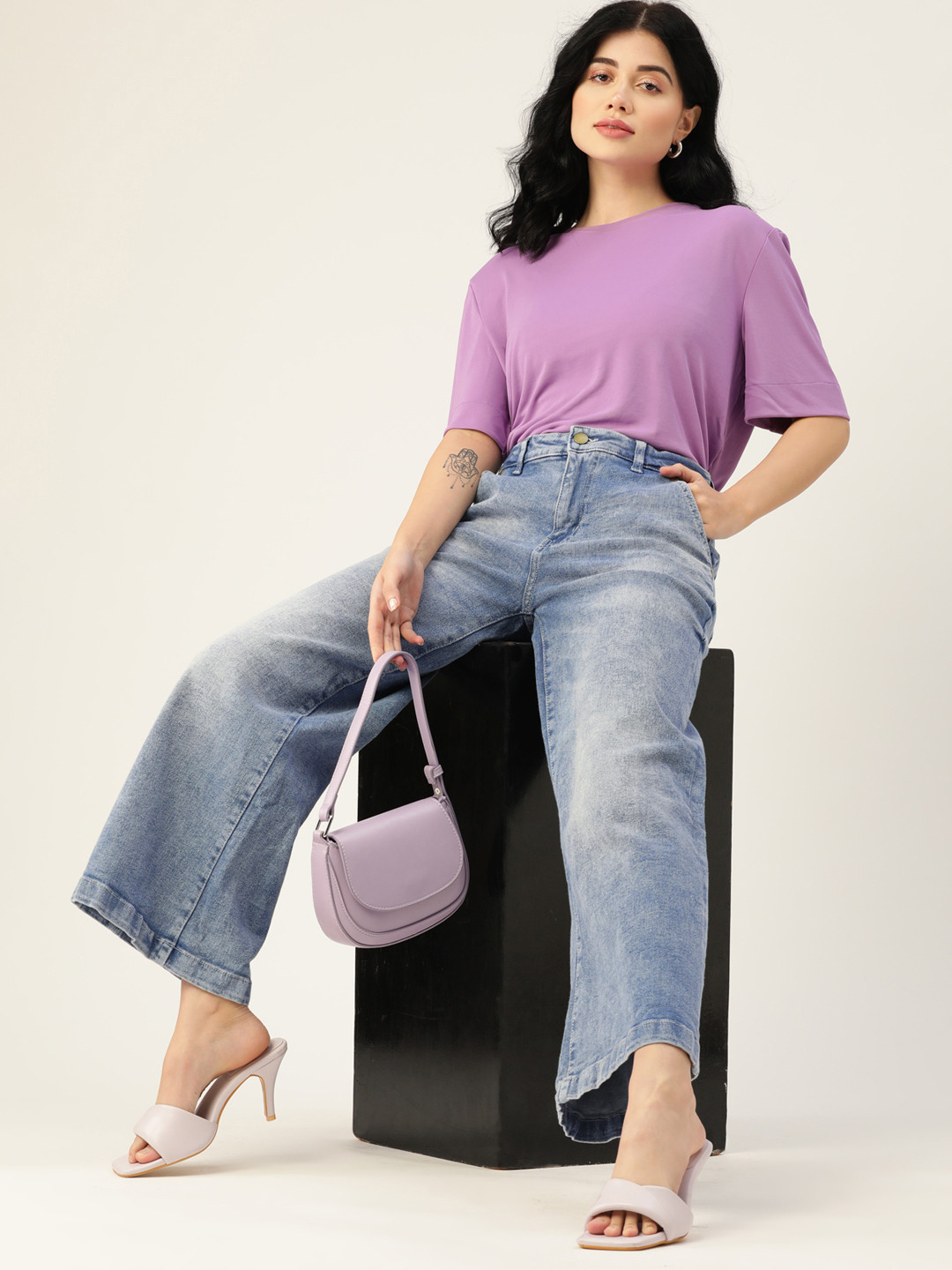 DressBerry Women Blue Wide Leg Light Fade Jeans