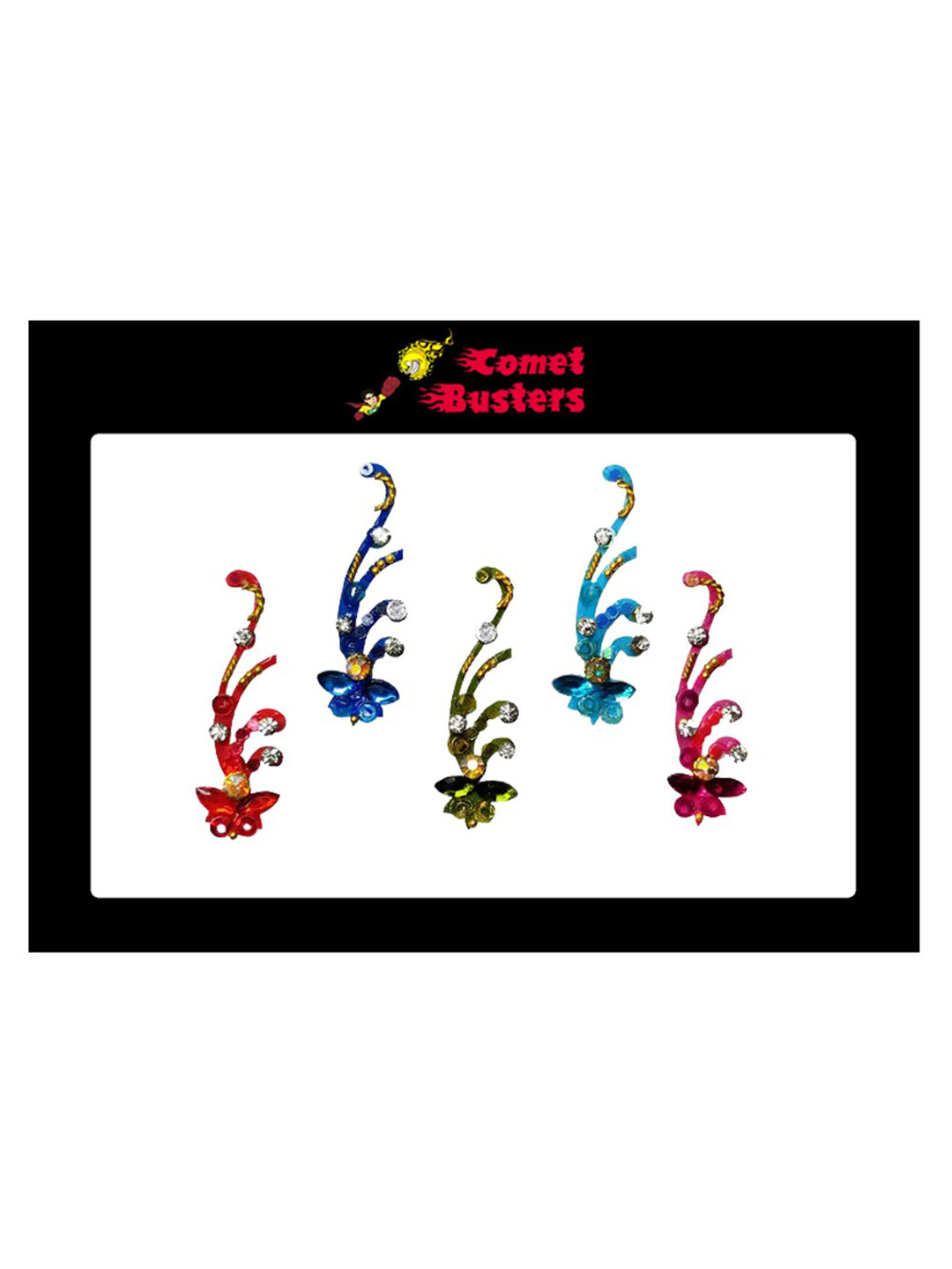 Comet Busters Set of 5 Stone-Studded Designer Bindis - Multicoloured
