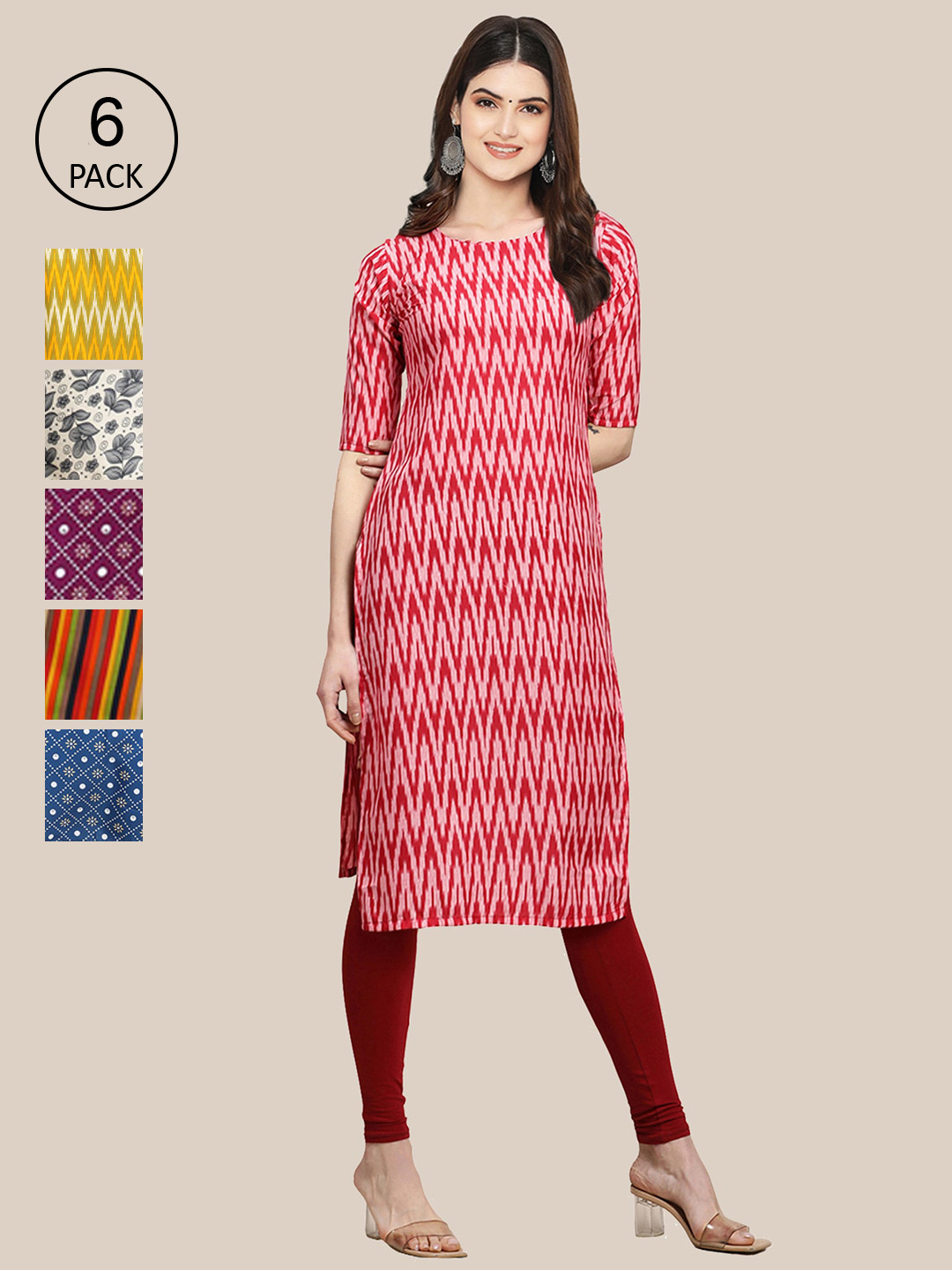 7Threads Women  White and Red Summer Sheers Crepe Kurta [PACK OF 6]