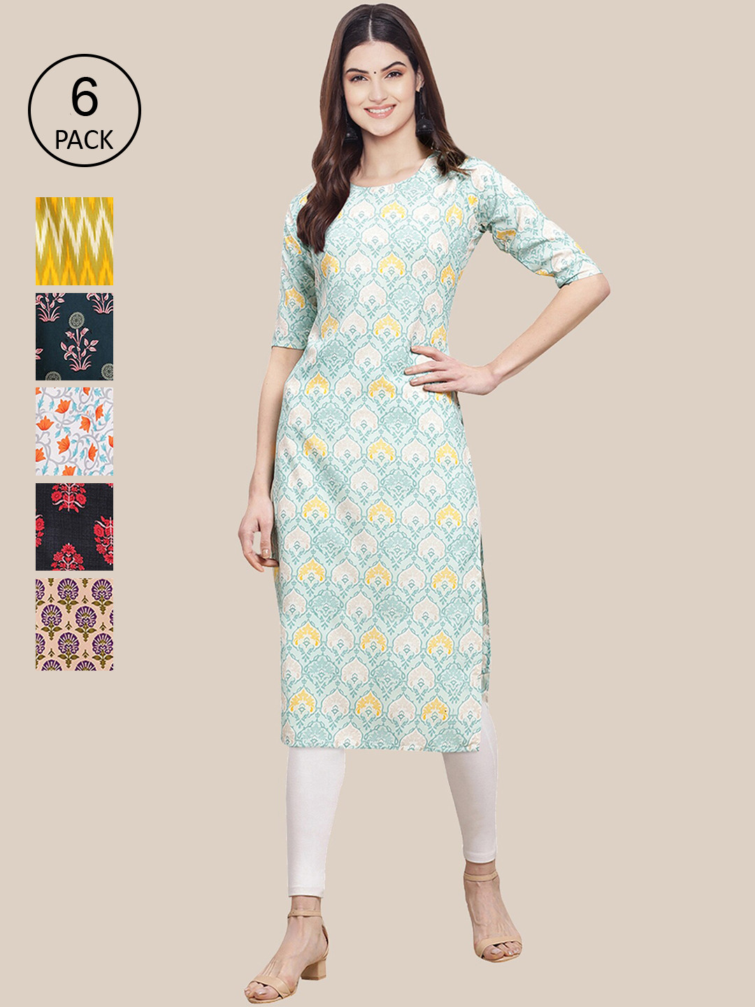 7Threads Women Blue And Yellow Summer Sheers Crepe Kurta [PACK OF 6]
