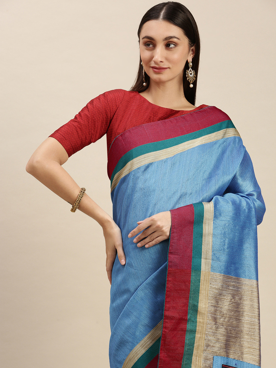 RACHNA Blue & Red Ethnic Motifs Saree