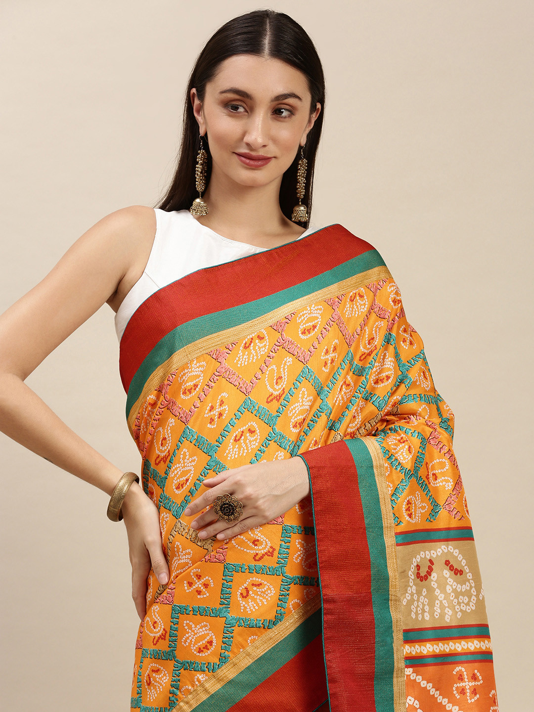 RACHNA Yellow & Red Ethnic Motifs Printed Saree
