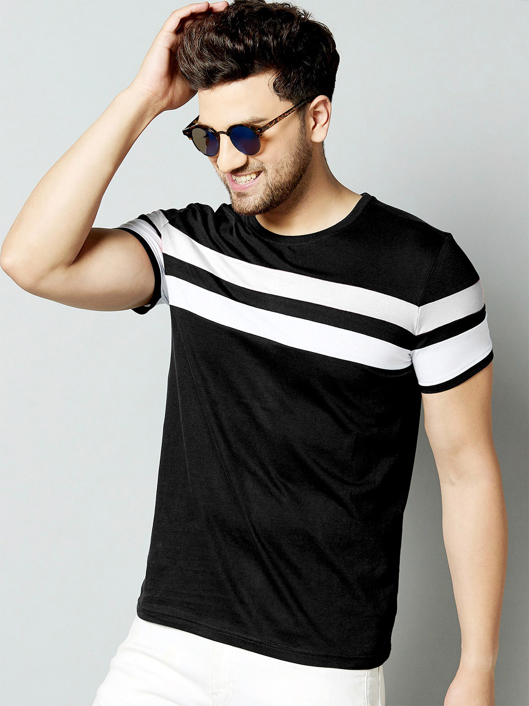 AUSK Men Black Striped T-shirt