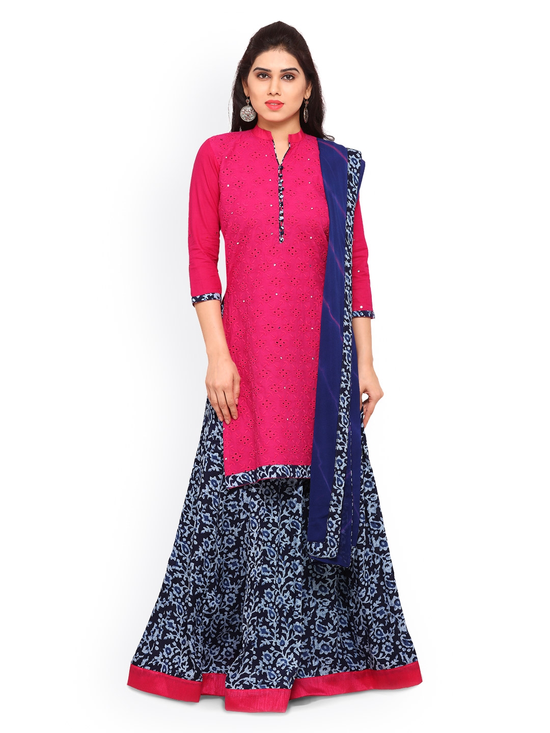 saree mall blue and pink embroidered